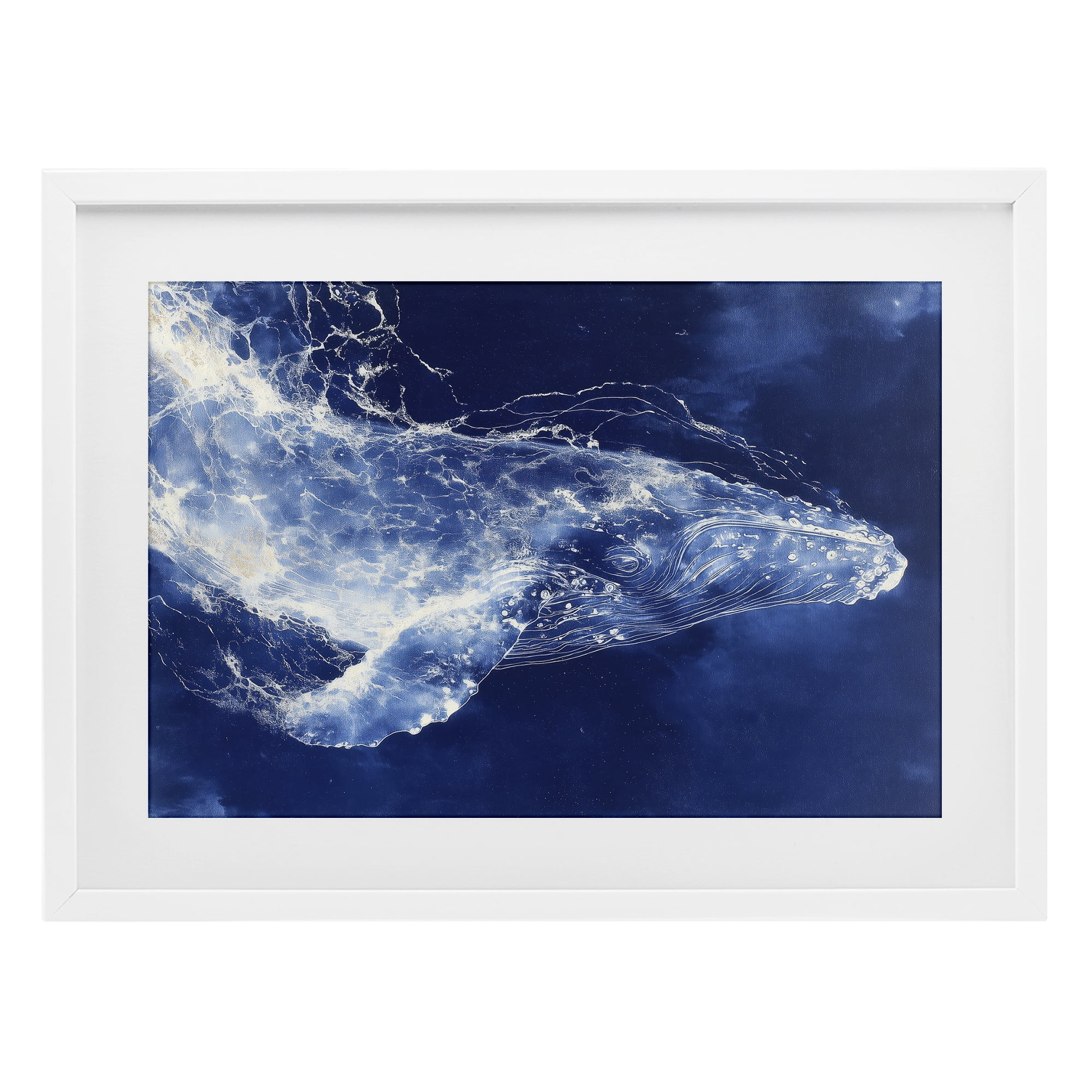 Stupell Industries Whale in Motion White Framed Print Under Glass, design by Chromatic Storm Studio