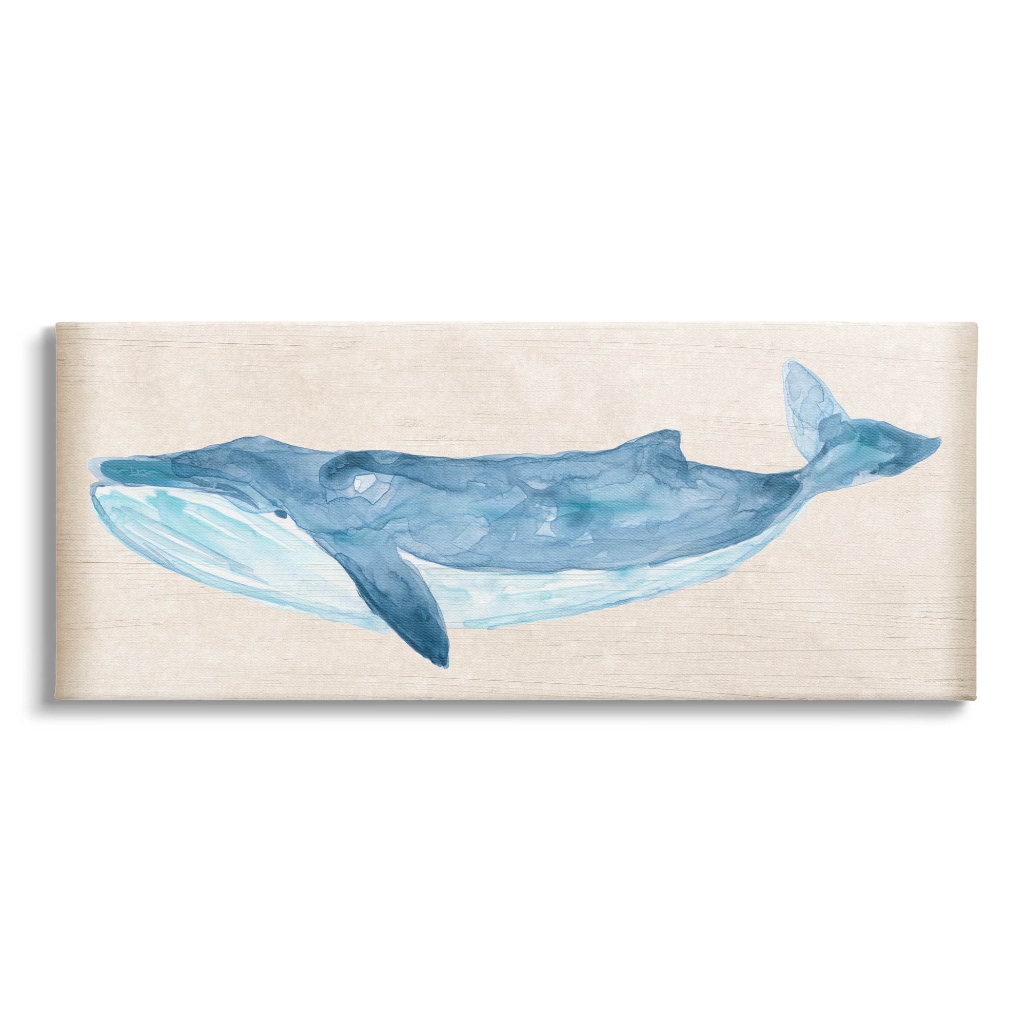 Stupell Industries Whale on Beige Animals & Insects Painting Gallery Wrapped Canvas Art Print Wall Art, 48 x 20