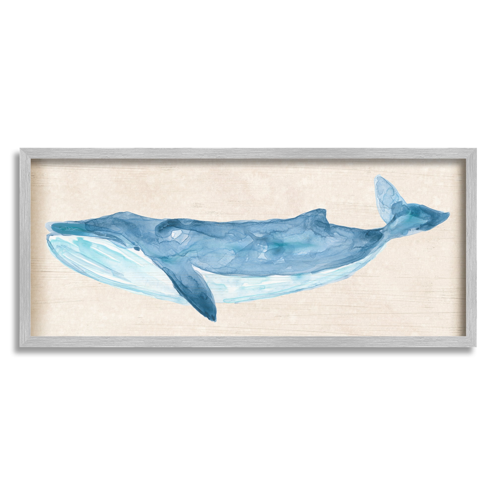Stupell Industries Whale on Beige Animals & Insects Painting Gray Framed Art Print Wall Art, 24 x 10