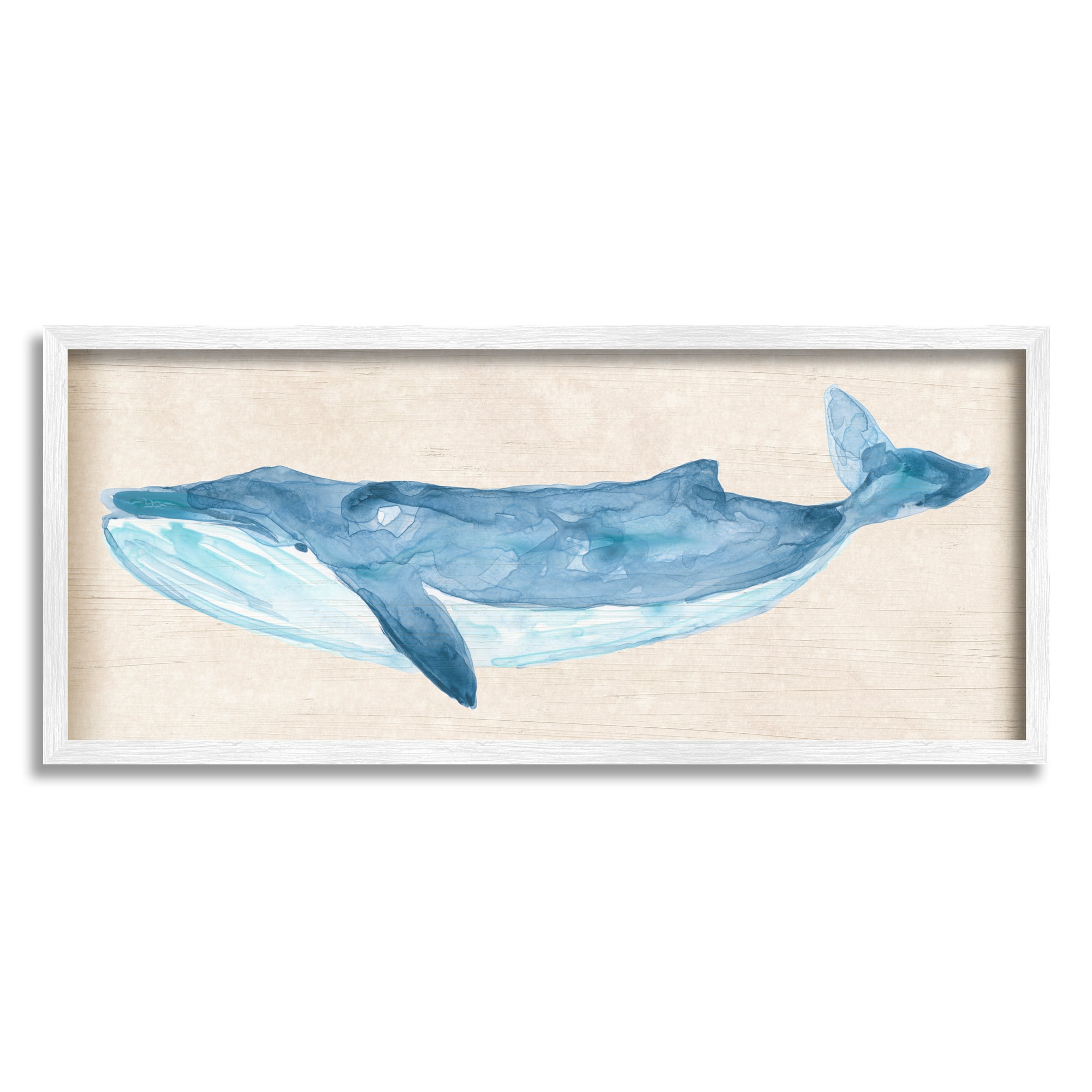 Stupell Industries Whale on Beige Animals & Insects Painting White Framed Art Print Wall Art, 24 x 10