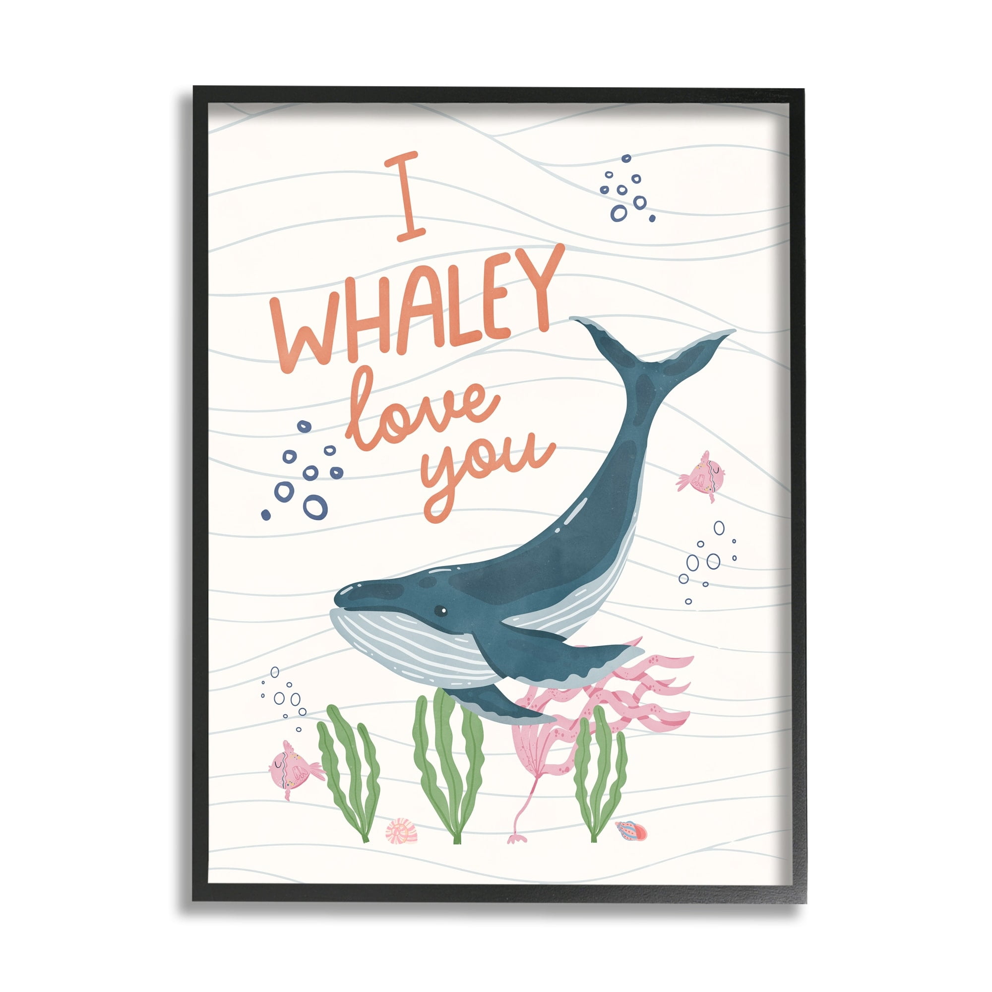 Stupell Industries Whaley Love You Typography Quirky Ocean Whale , 16 x 20, Design by Nina Blue