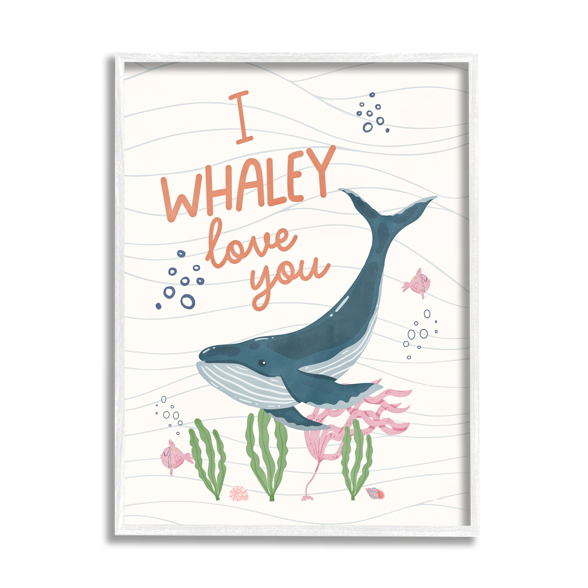 Stupell Industries Whaley Love You Typography Quirky Ocean Whale , 16 x 20, Design by Nina Blue