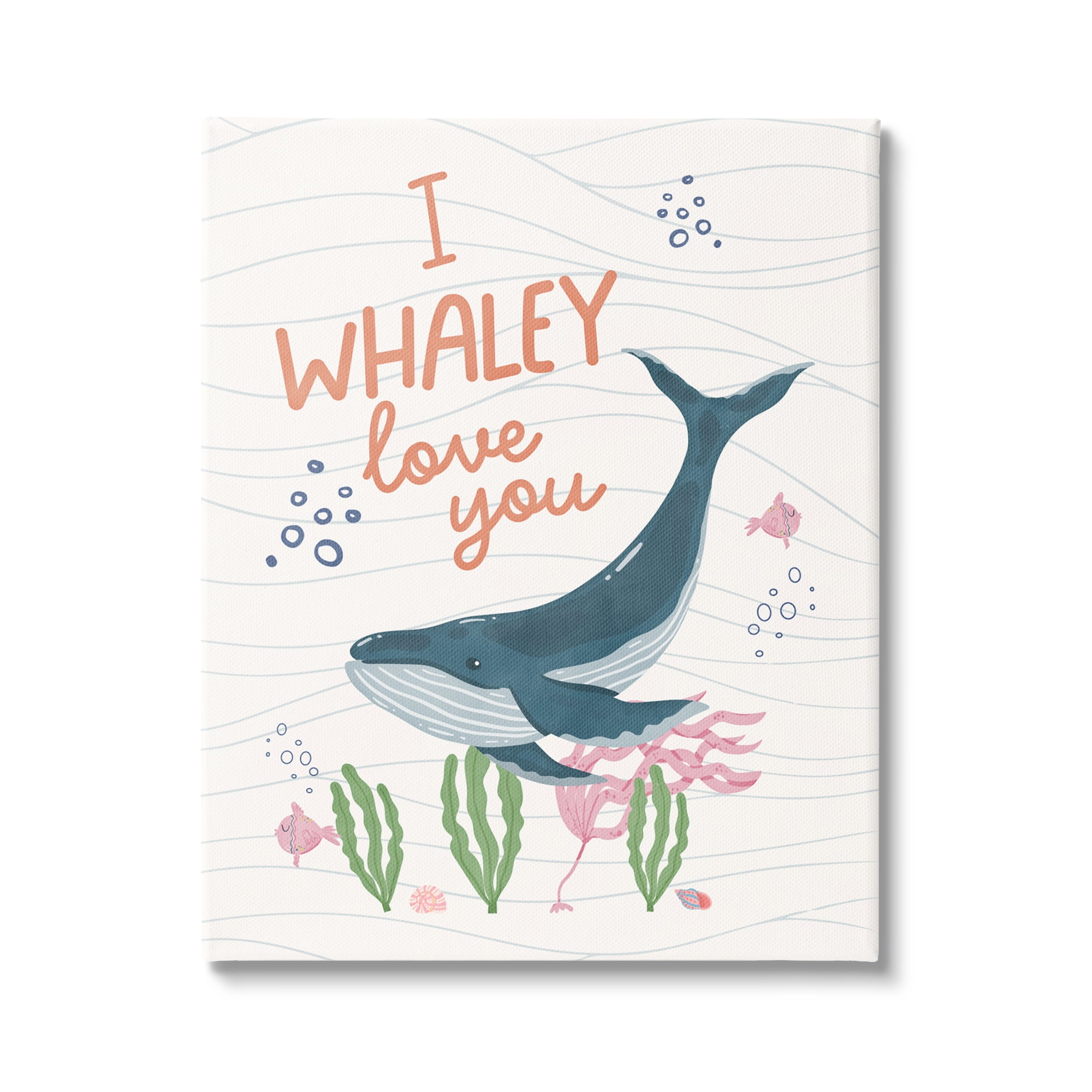 Stupell Industries Whaley Love You Typography Quirky Ocean Whale , 36 x 48, Design by Nina Blue