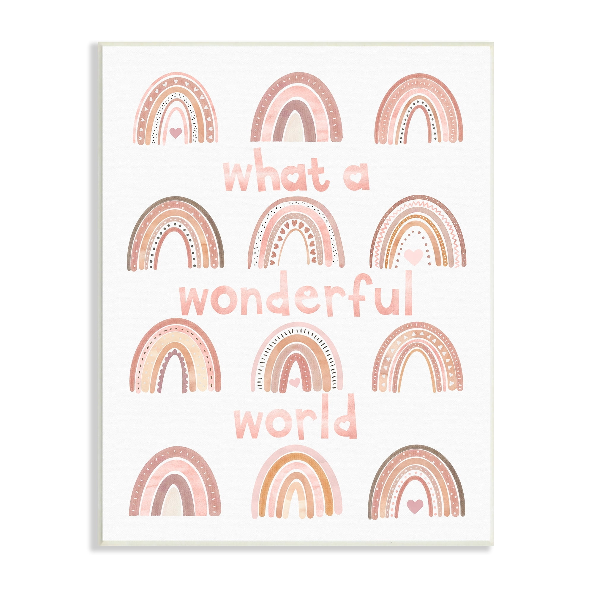 Stupell Industries What A Wonderful World Phrase Pink Heart Rainbows, 13 x 19,Design by Erica Billups