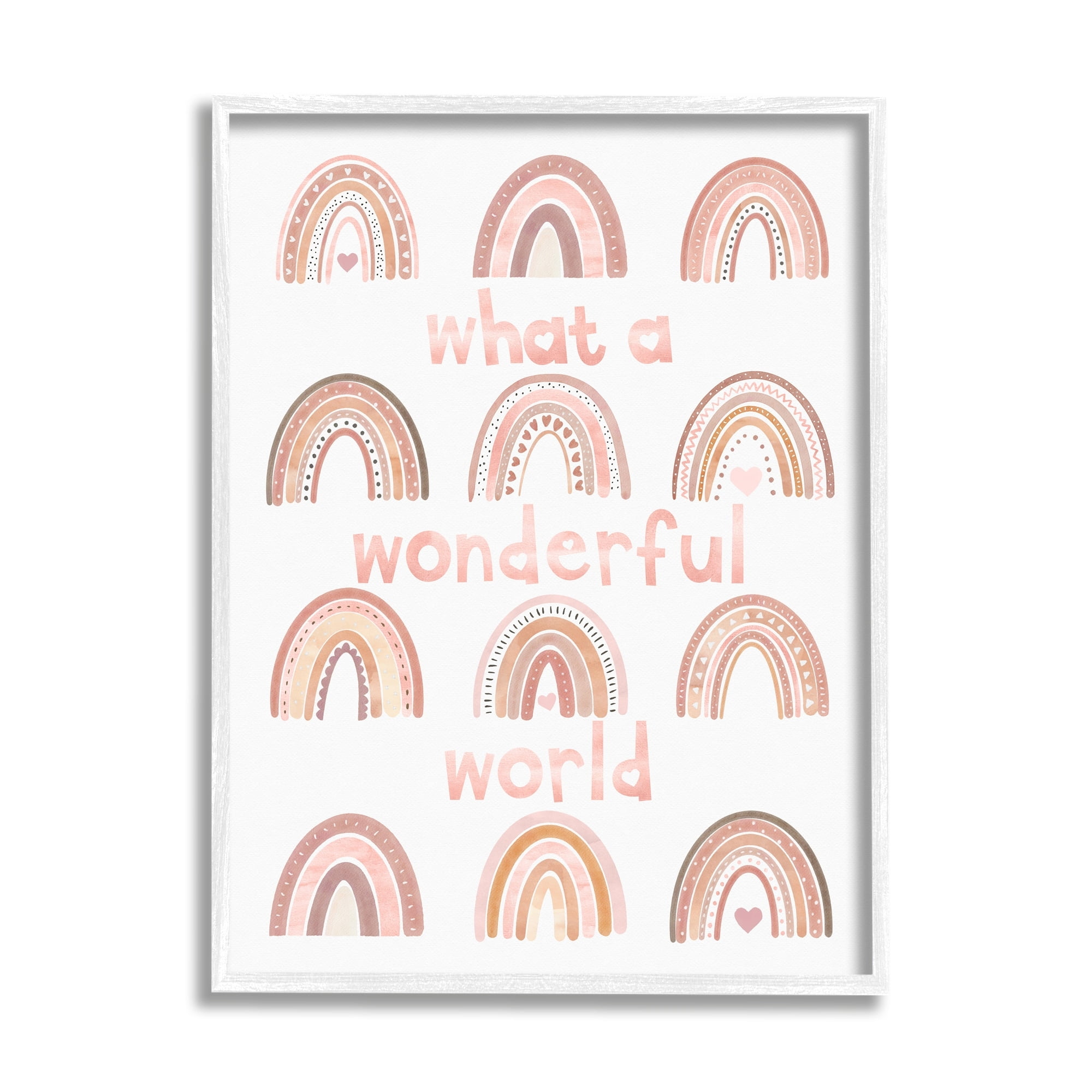 Stupell Industries What A Wonderful World Phrase Pink Heart Rainbows, 24 x 30,Design by Erica Billups