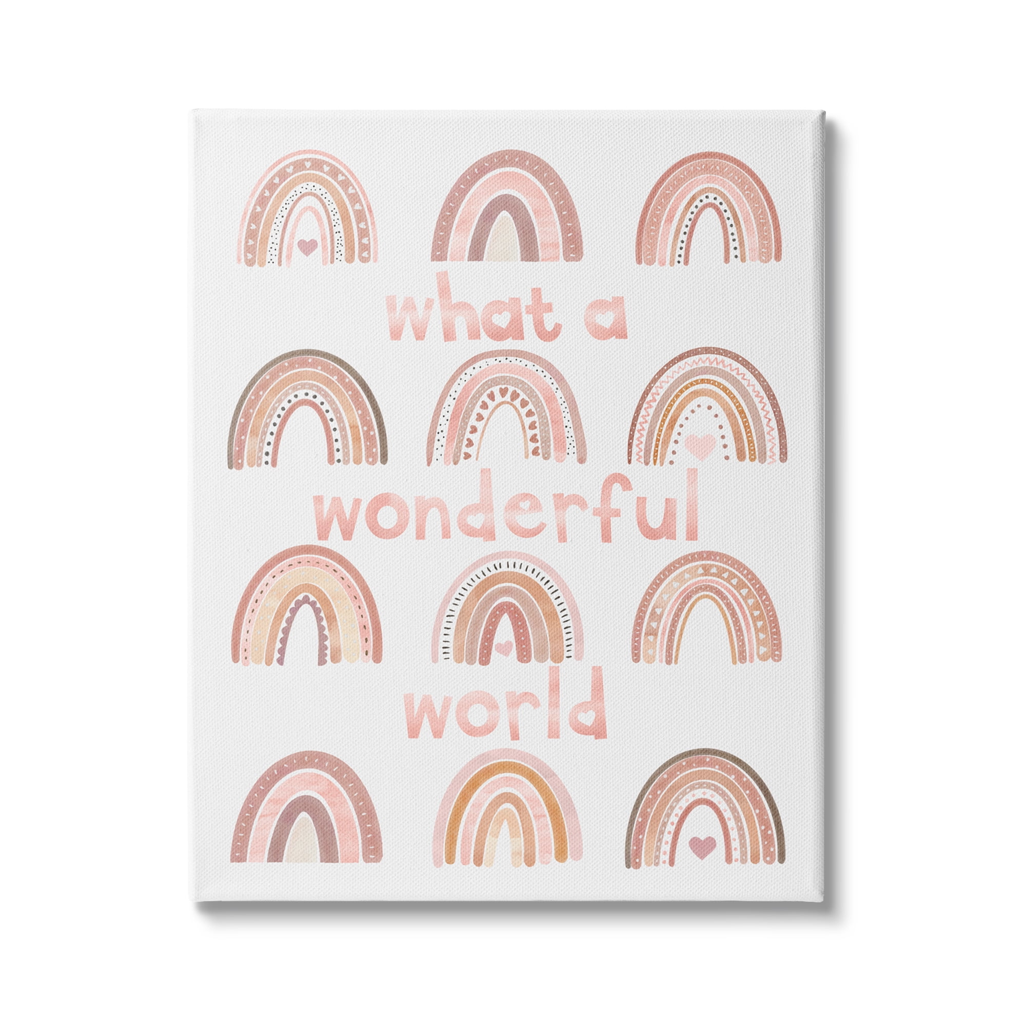 Stupell Industries What A Wonderful World Phrase Pink Heart Rainbows Graphic Art Gallery-Wrapped Canvas Print Wall Art, 24x30, by Erica Billups