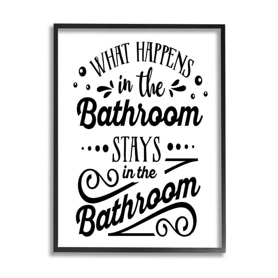 Stupell Industries What Happens In Bathroom Silly Decorated Typography Graphic Art Black Framed Art Print Wall Art, Design by Lettered and Lined