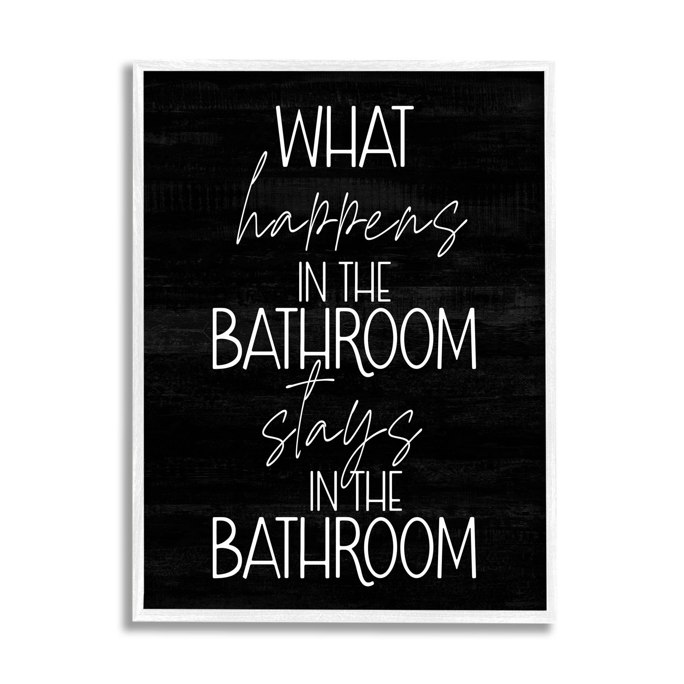 Stupell Industries What Happens In The Bathroom Graphic Art White Framed Art Print Wall Art, Design by Lil' Rue