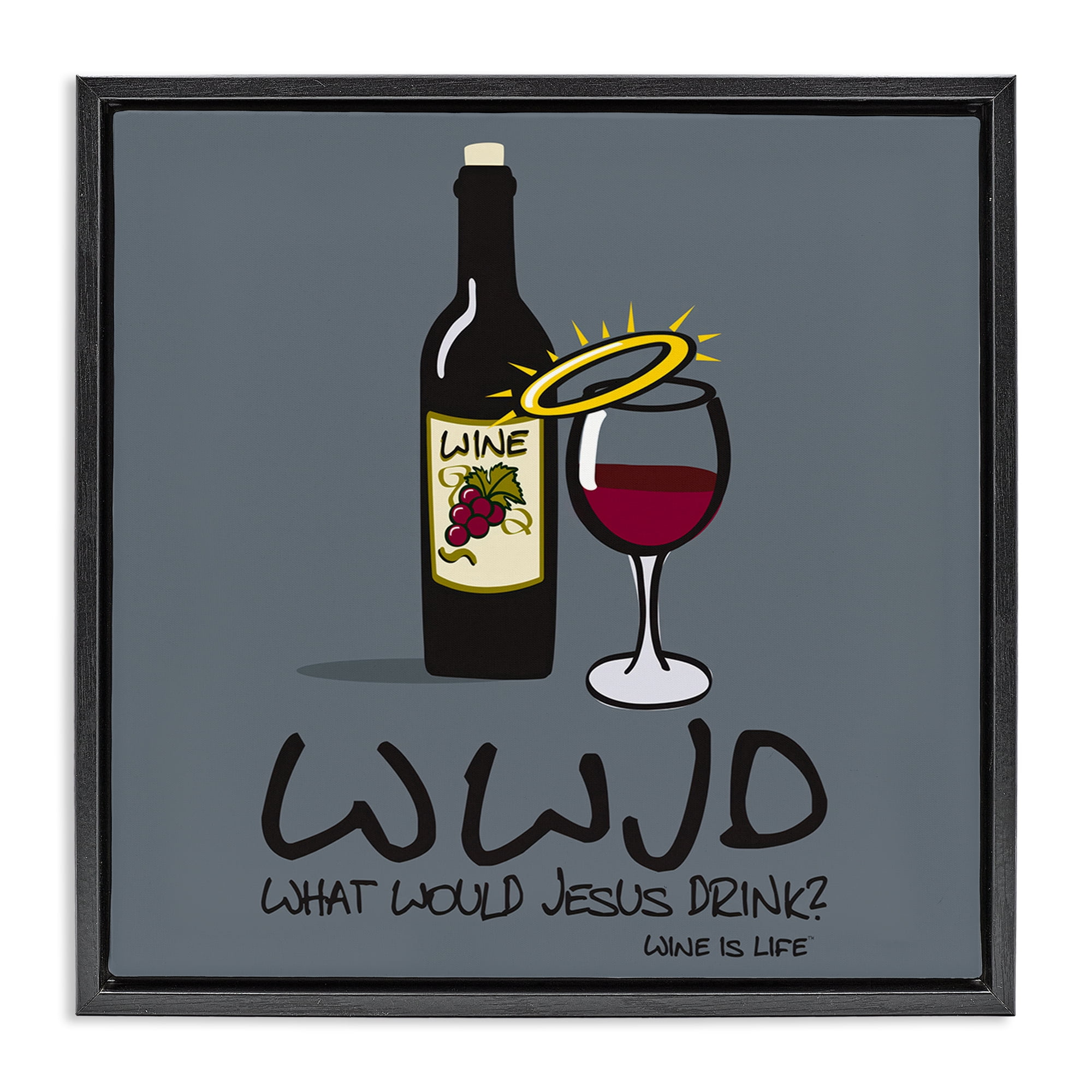 Stupell Industries What Would Jesus Drink Food & Beverage Painting Black Floater Framed Canvas Art Print Wall Art, 18 x 18