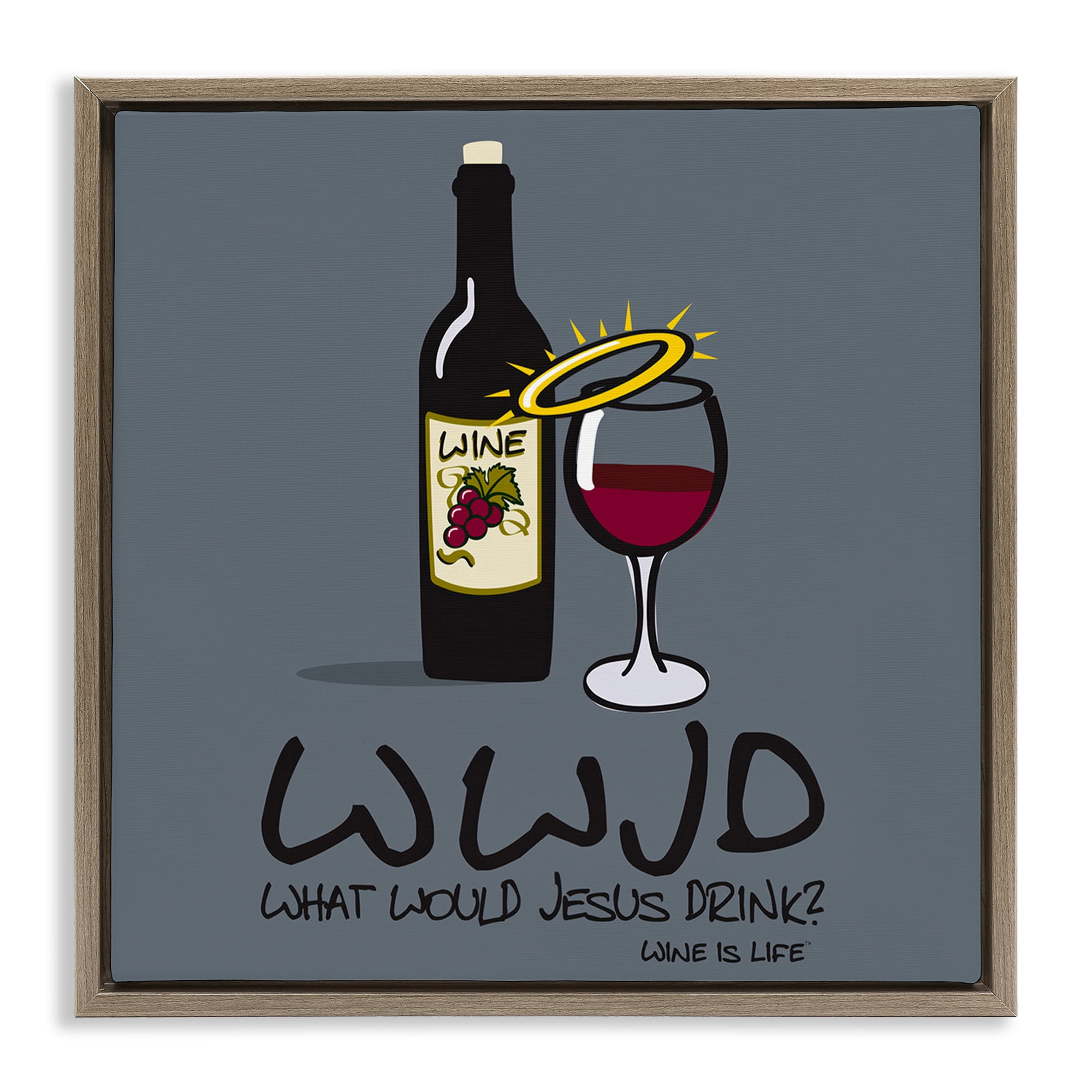 Stupell Industries What Would Jesus Drink Food & Beverage Painting Brown Floater Framed Canvas Art Print Wall Art, 25 x 25