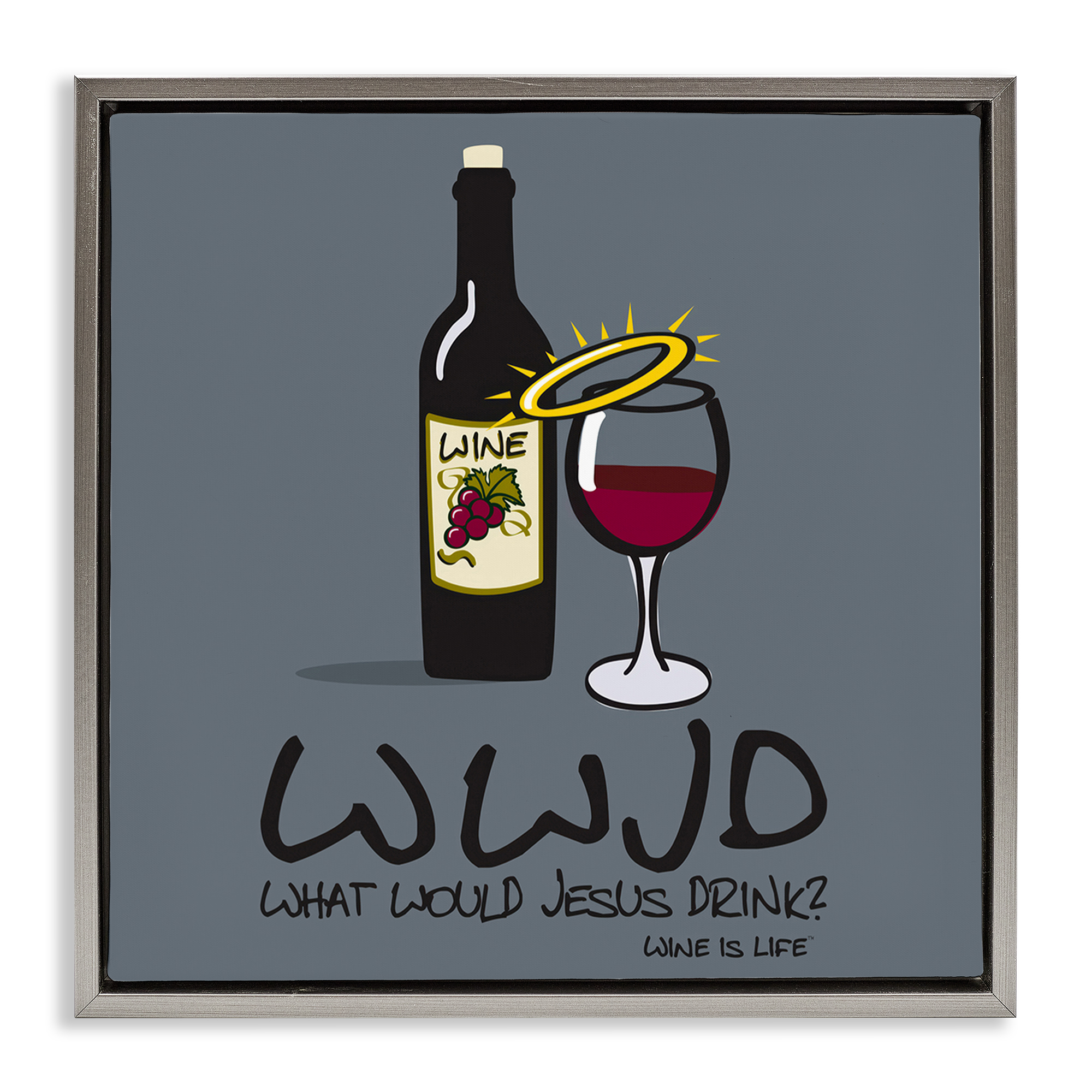 Stupell Industries What Would Jesus Drink Food & Beverage Painting Gray Floater Framed Canvas Art Print Wall Art, 25 x 25