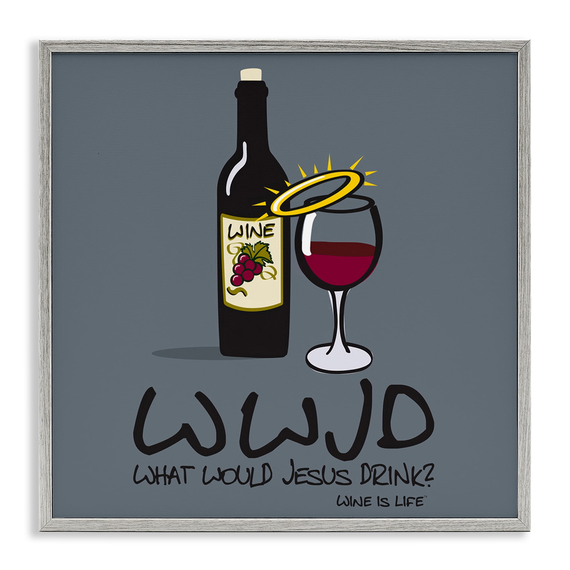 Stupell Industries What Would Jesus Drink Food & Beverage Painting Gray Framed Art Print Wall Art, 24 x 24
