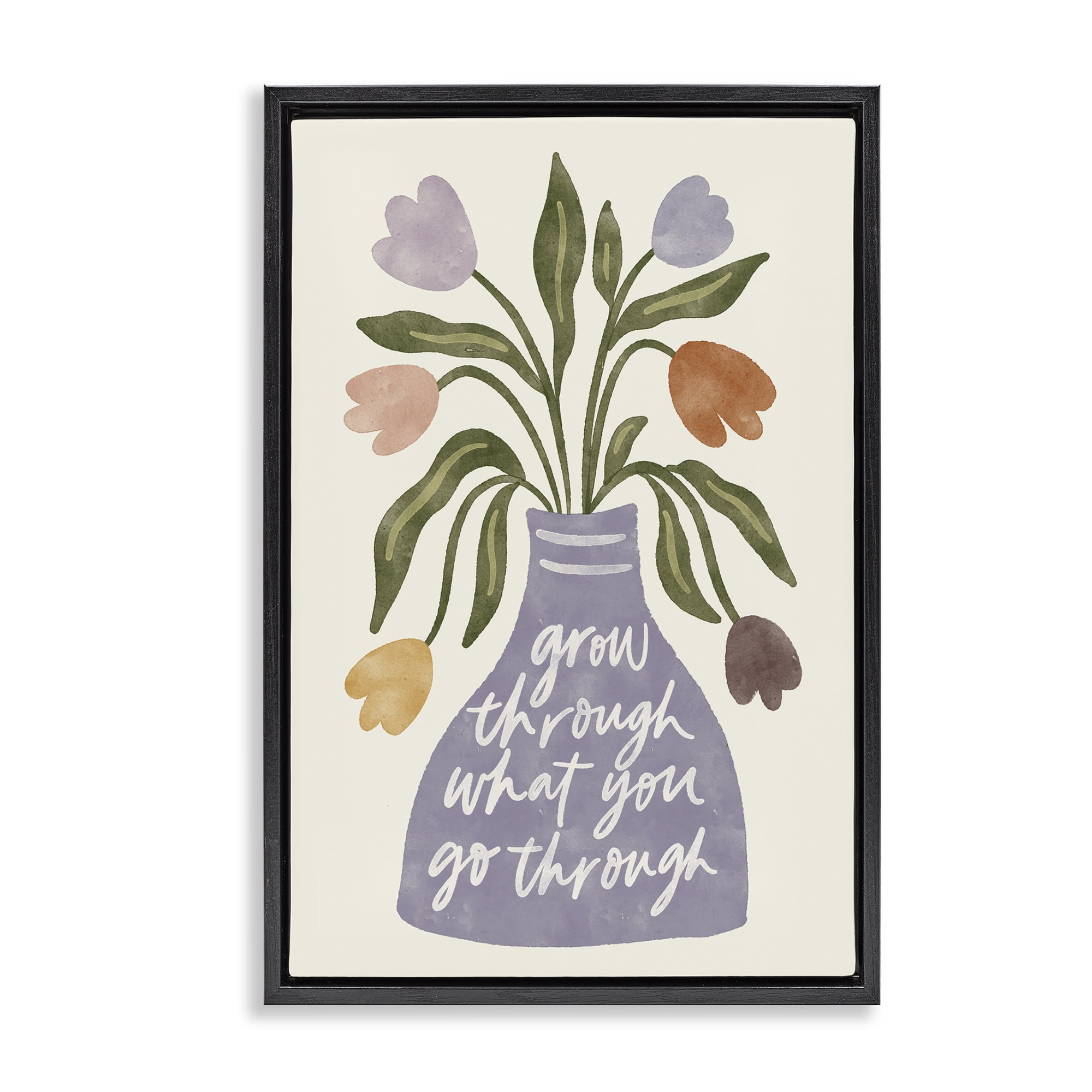 Stupell Industries What You Go Through Flowers Plants & Flowers Painting Black Floater Framed Canvas Art Print Wall Art, 21 x 31
