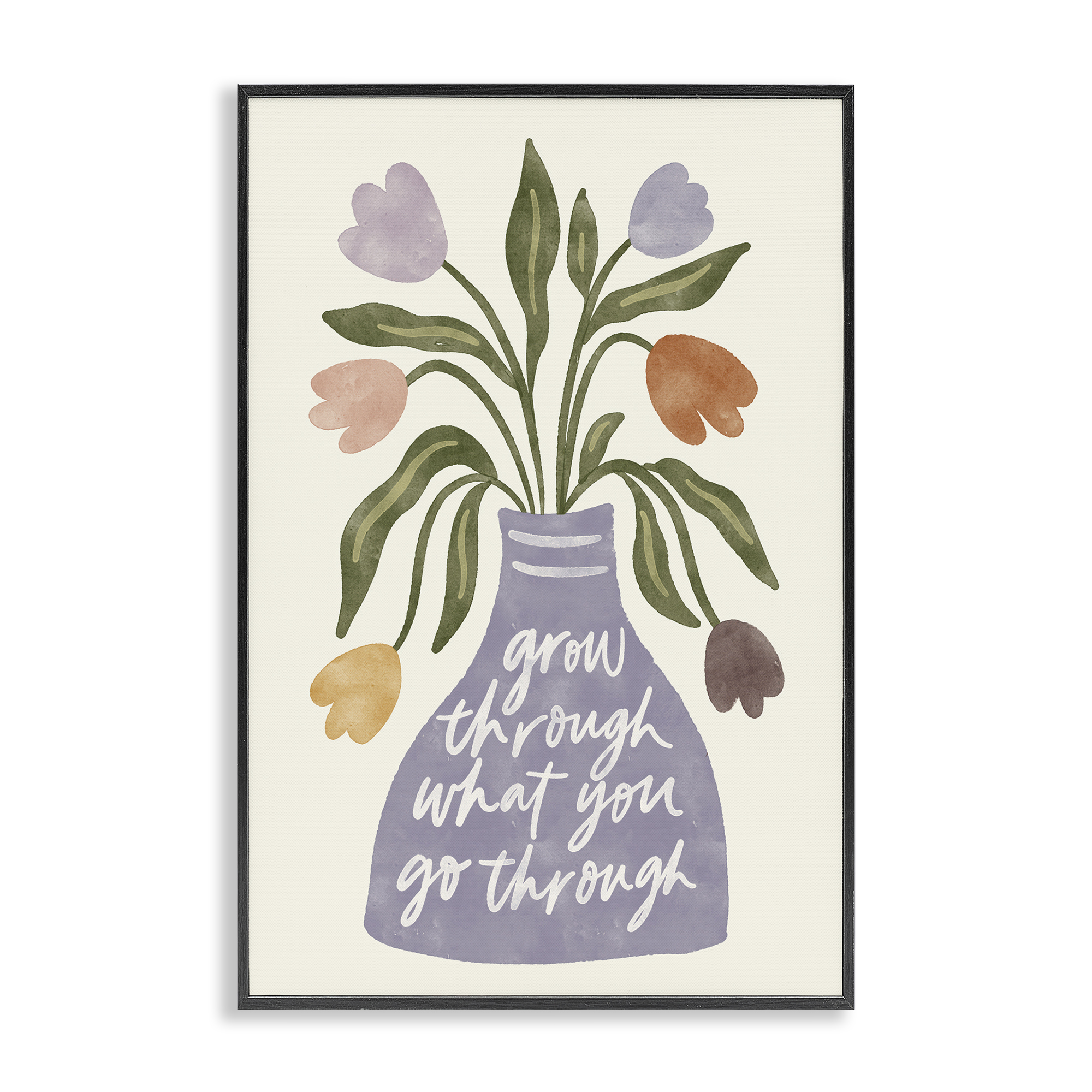 Stupell Industries What You Go Through Flowers Plants & Flowers Painting Black Framed Art Print Wall Art, 20 x 30
