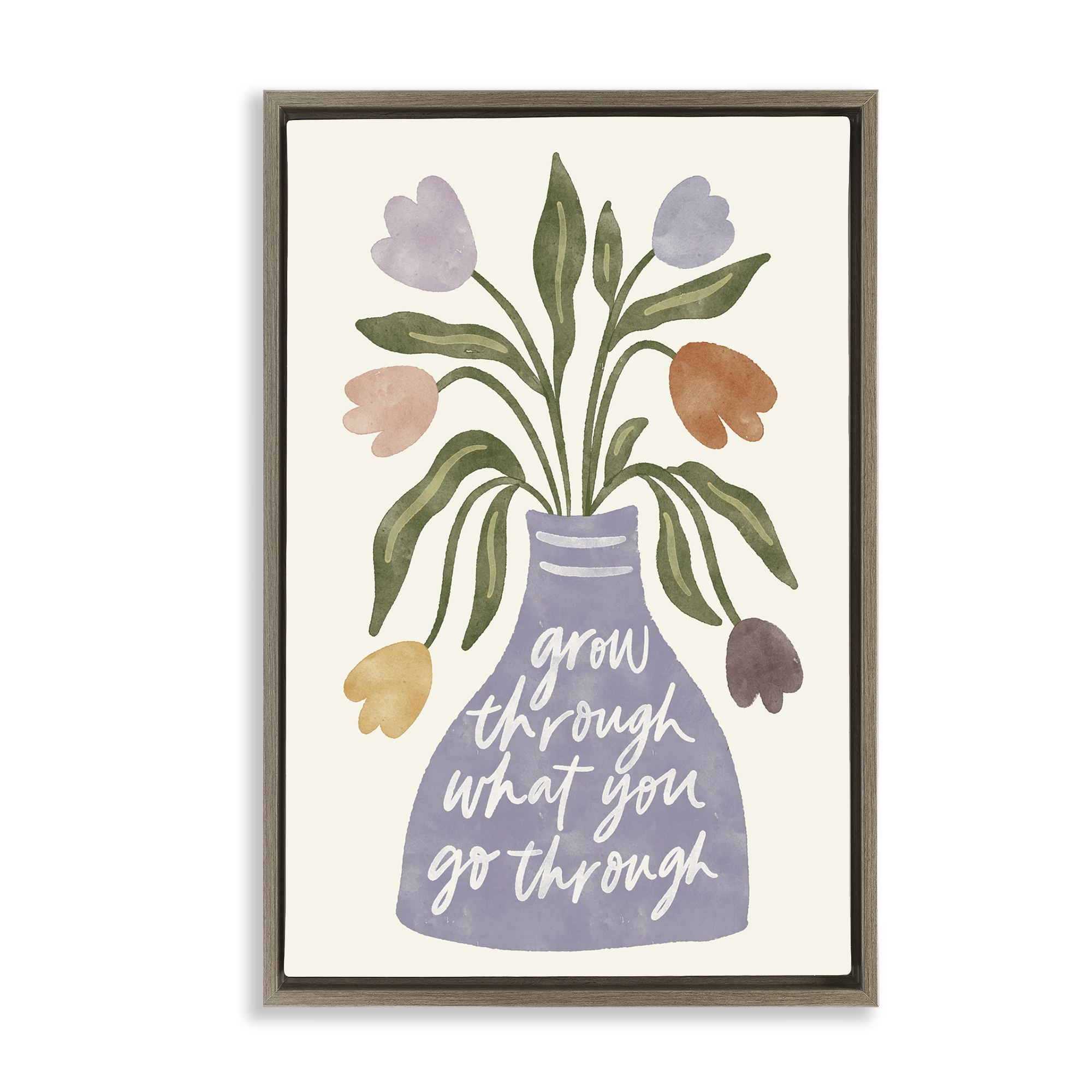 Stupell Industries What You Go Through Flowers Plants & Flowers Painting Brown Floater Framed Canvas Art Print Wall Art, 17 x 25