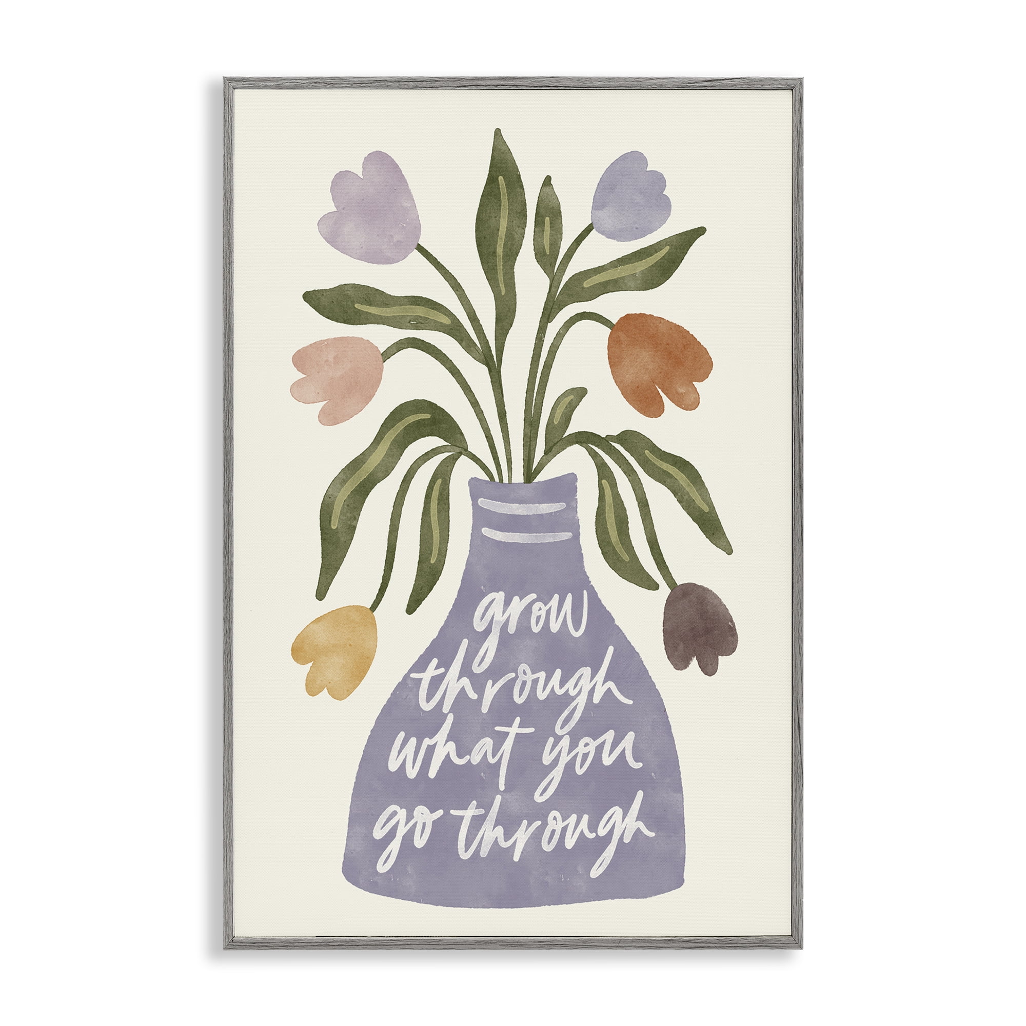 Stupell Industries What You Go Through Flowers Plants & Flowers Painting Gray Framed Art Print Wall Art, 16 x 24