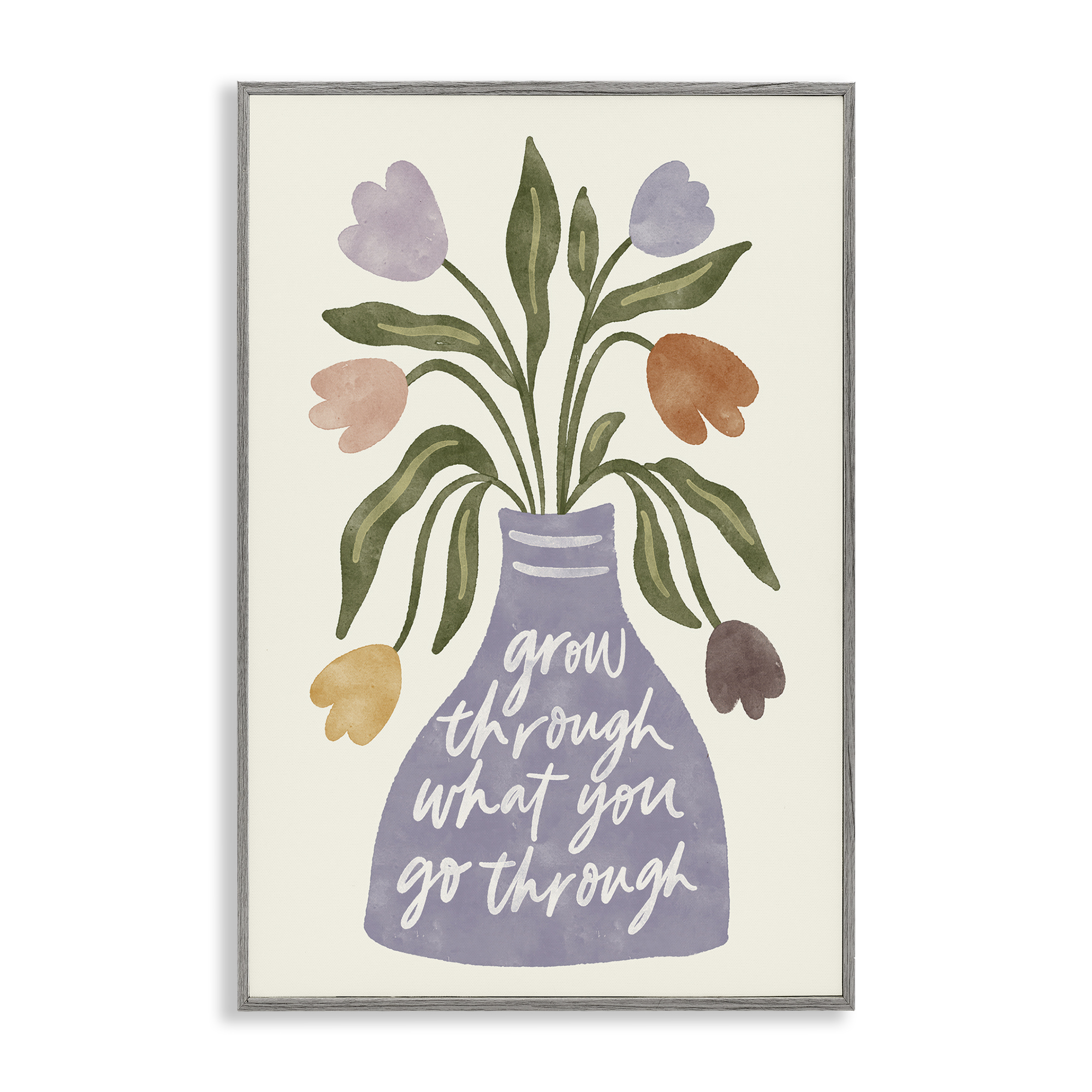 Stupell Industries What You Go Through Flowers Plants & Flowers Painting Gray Framed Art Print Wall Art, 20 x 30