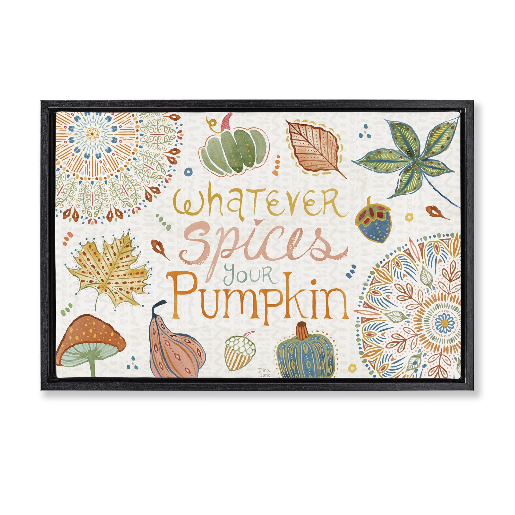Stupell Industries Whatever Spices Your Pumpkin Holiday Painting Black Floater Framed Canvas Art Prints Wall Art, 31 x 21