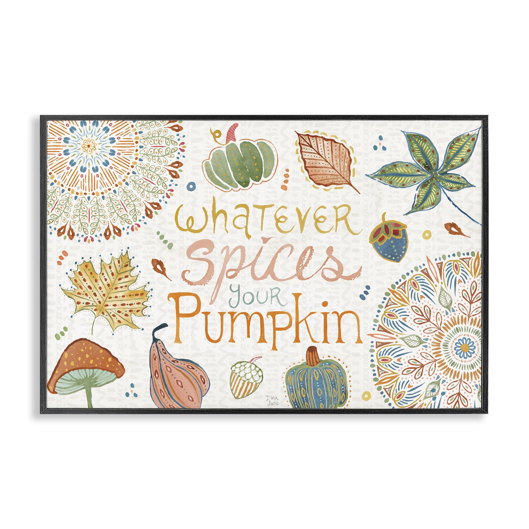 Stupell Industries Whatever Spices Your Pumpkin Holiday Painting Black Framed Art Prints Wall Art, 24 x 16