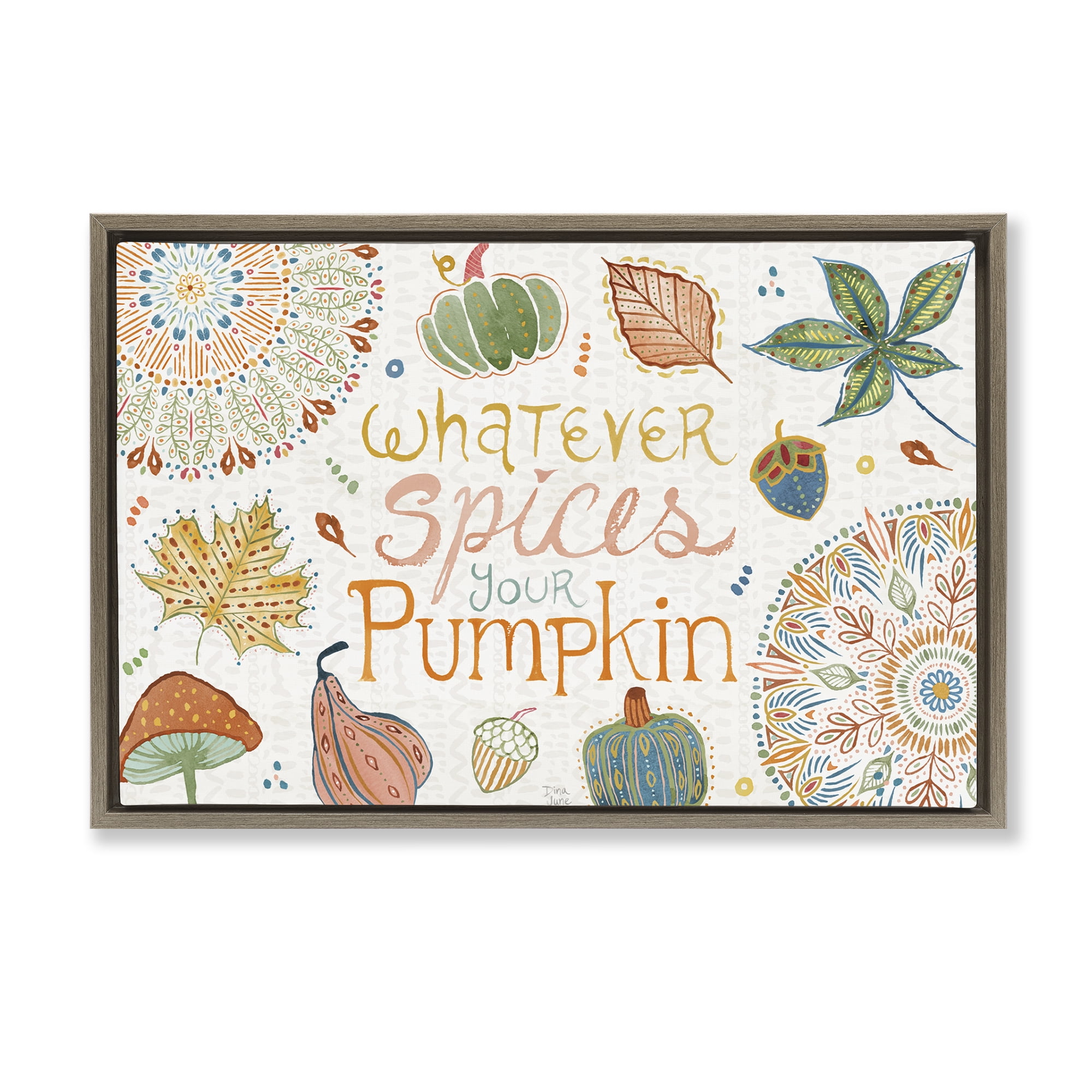 Stupell Industries Whatever Spices Your Pumpkin Holiday Painting Brown Floater Framed Canvas Art Prints Wall Art, 31 x 21