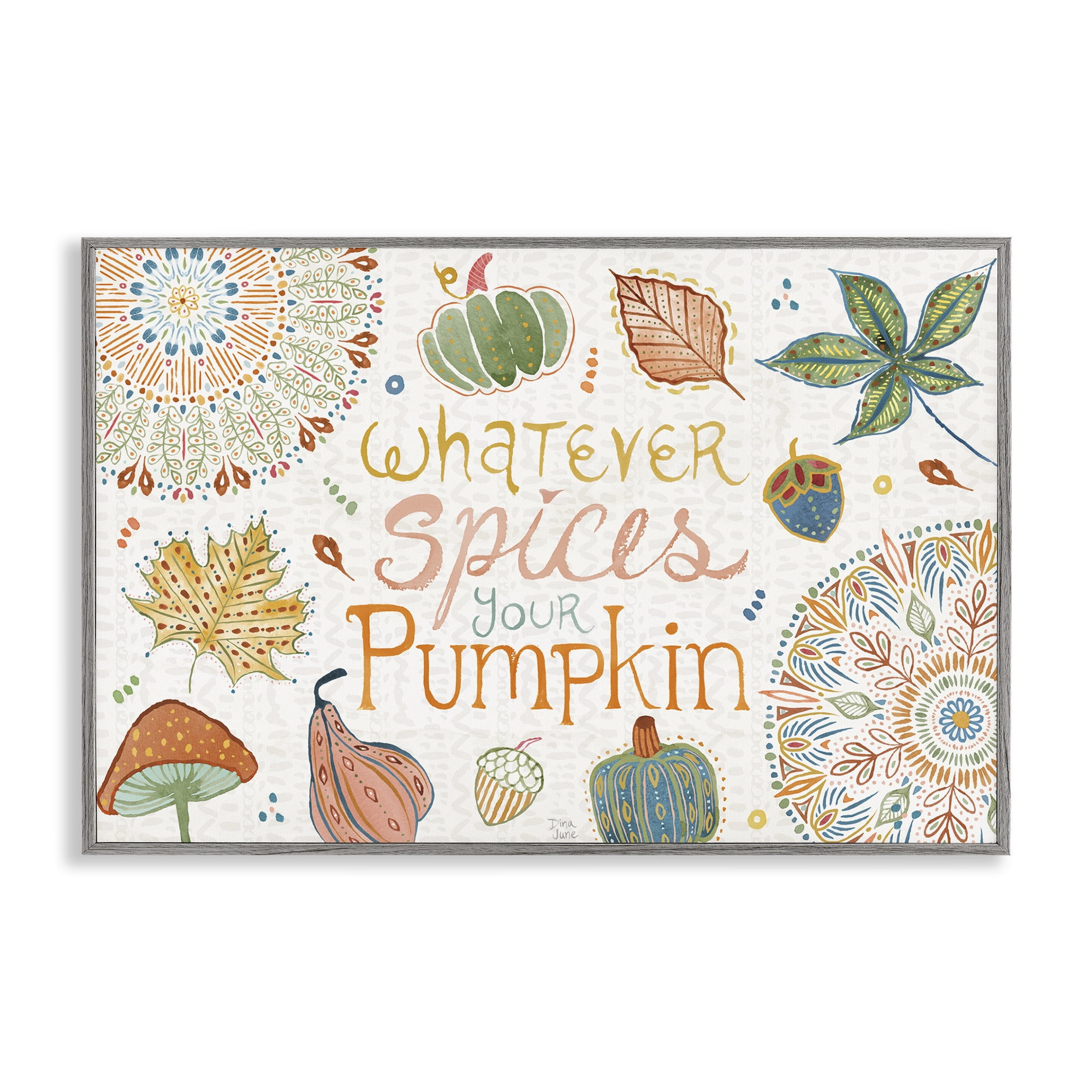 Stupell Industries Whatever Spices Your Pumpkin Holiday Painting Gray Framed Art Prints Wall Art, 30 x 20