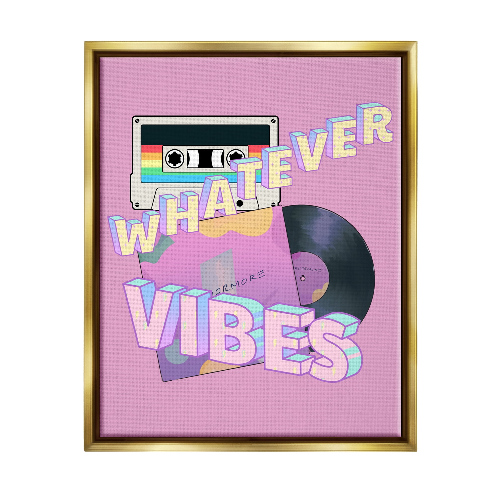 Stupell Industries Whatever Vibes Retro Cassette Religious Painting Gold Floater Framed Art Print Wall Art