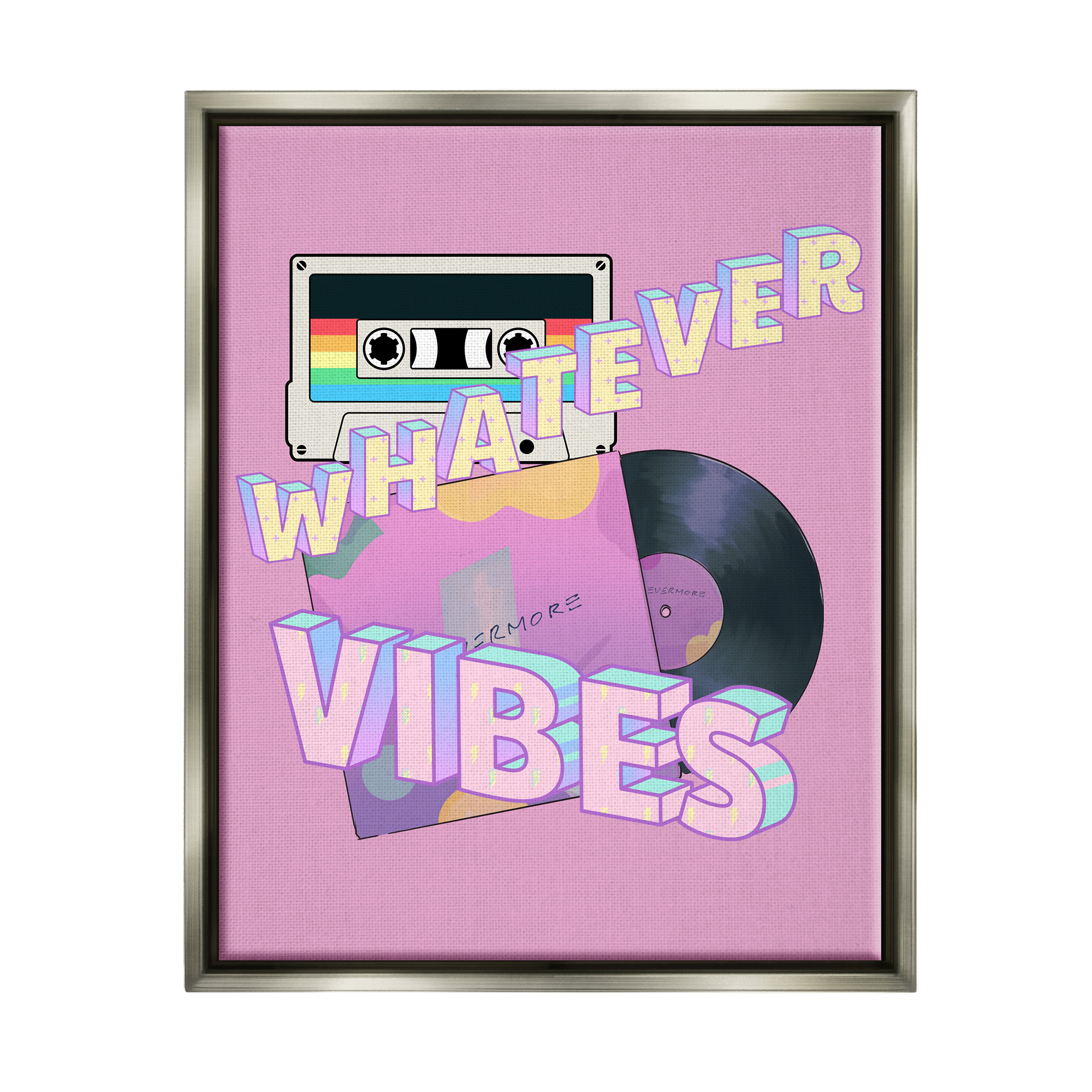 Stupell Industries Whatever Vibes Retro Cassette Religious Painting Gray Floater Framed Art Print Wall Art