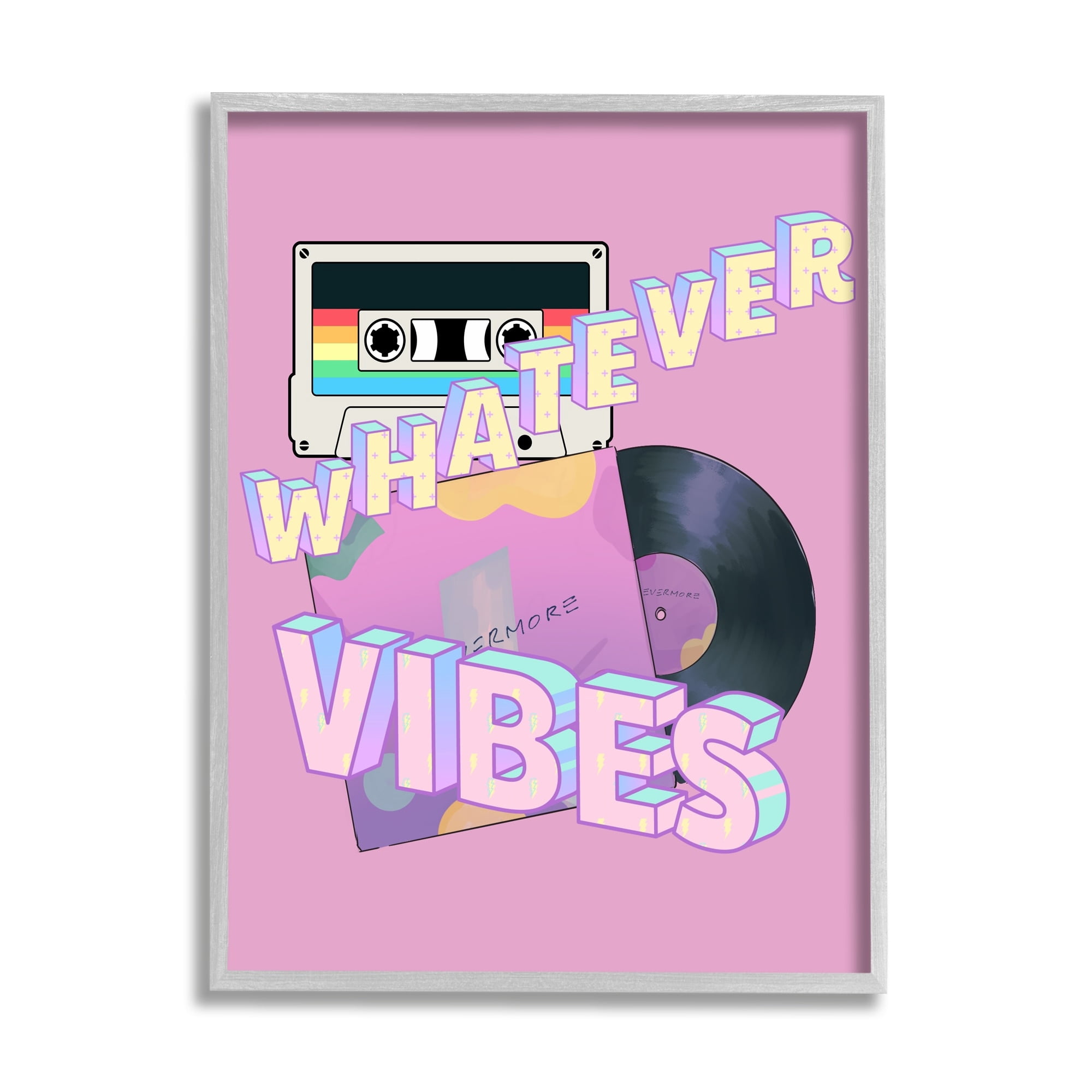 Stupell Industries Whatever Vibes Retro Cassette Religious Painting Gray Framed Art Print Wall Art