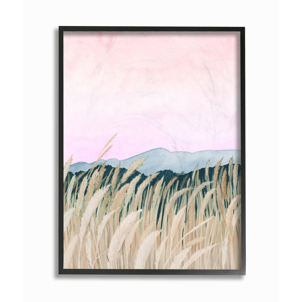 Stupell Industries Wheat Field Dawn Green Pink Watercolor Painting Framed Wall Art by Grace Popp, 16" x 20", Black Framed