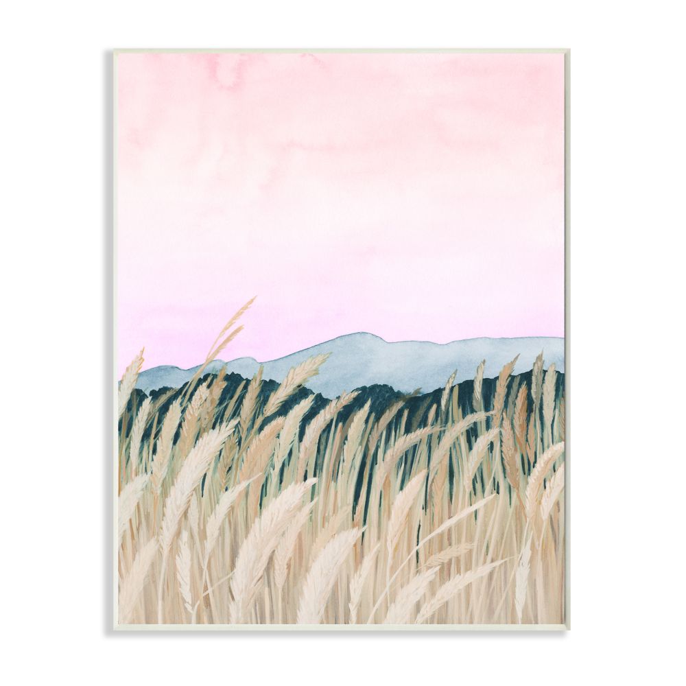 Stupell Industries Wheat Field Dawn Green Pink Watercolor Painting Wall Plaque by Grace Popp