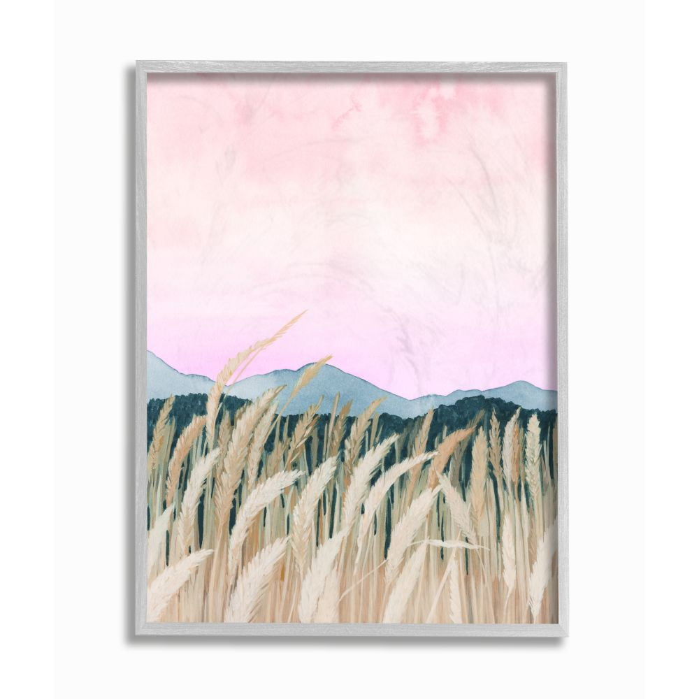 Stupell Industries Wheat Field Dawn Pink Green Watercolor Painting Framed Wall Art by Grace Popp