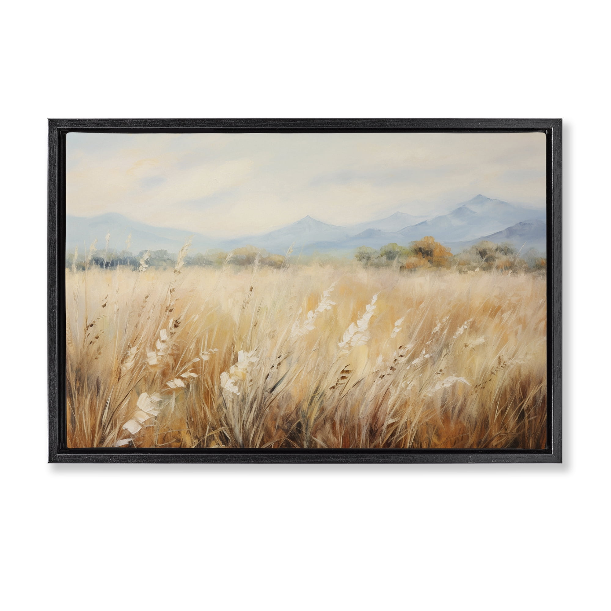 Stupell Industries Wheat Field Landscape Landscape & Nature Painting Black Floater Framed Canvas Art Print Wall Art, 31 x 21