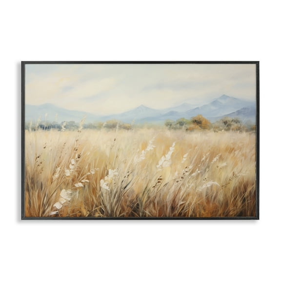 Stupell Industries Wheat Field Landscape Landscape & Nature Painting Black Framed Art Print Wall Art, 18 x 12