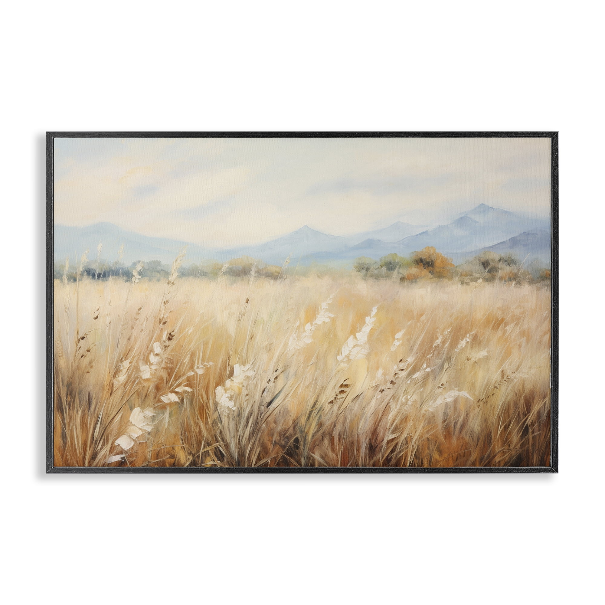 Stupell Industries Wheat Field Landscape Landscape & Nature Painting Black Framed Art Print Wall Art, 30 x 20