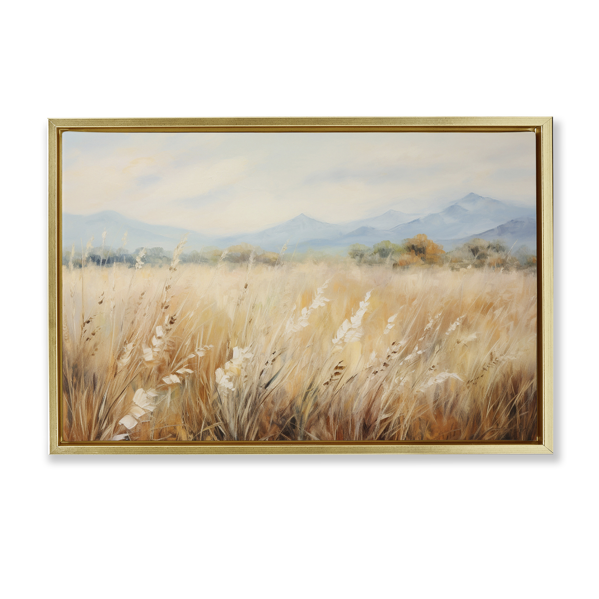 Stupell Industries Wheat Field Landscape Landscape & Nature Painting Gold Floater Framed Canvas Art Print Wall Art, 25 x 17