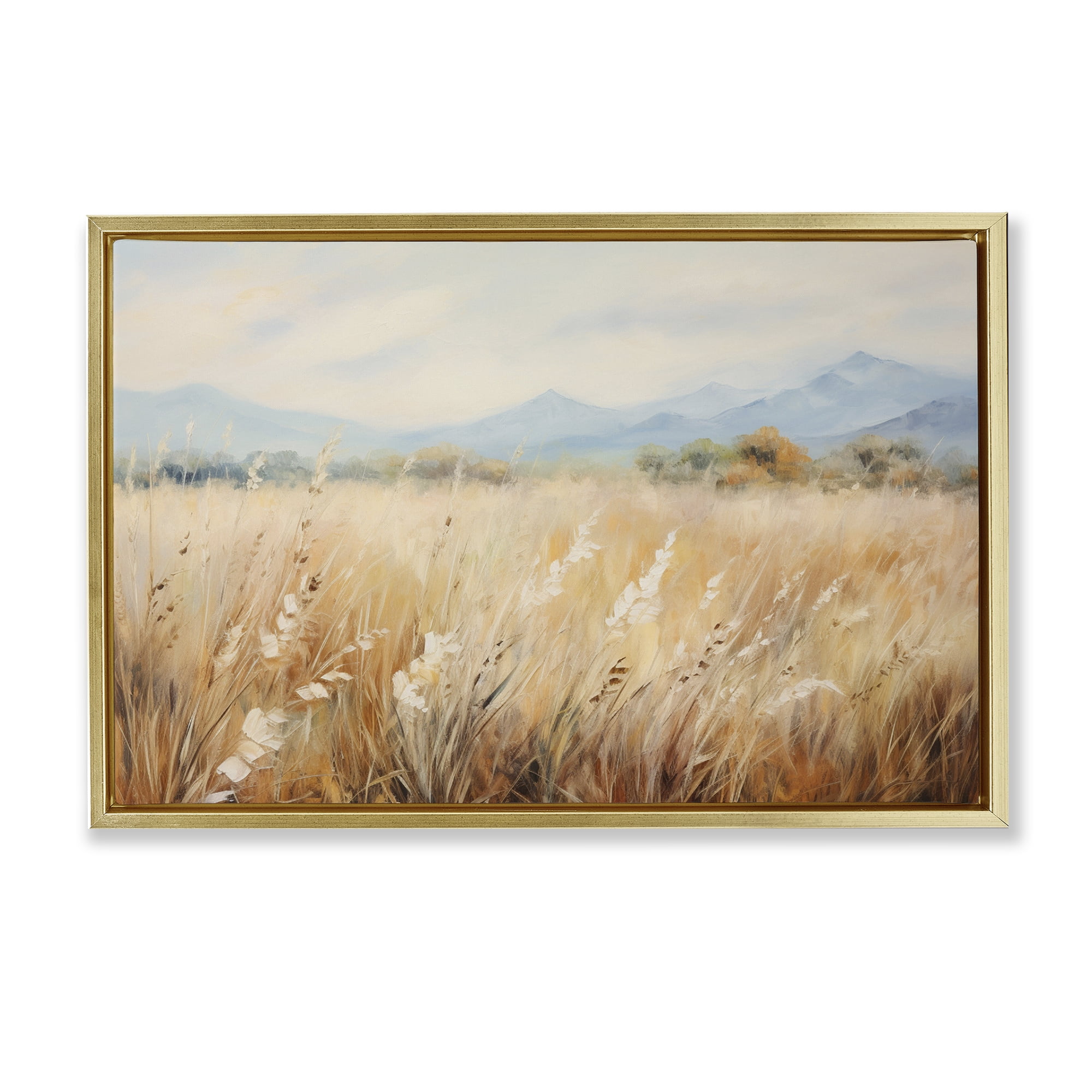 Stupell Industries Wheat Field Landscape Landscape & Nature Painting Gold Floater Framed Canvas Art Print Wall Art, 31 x 21