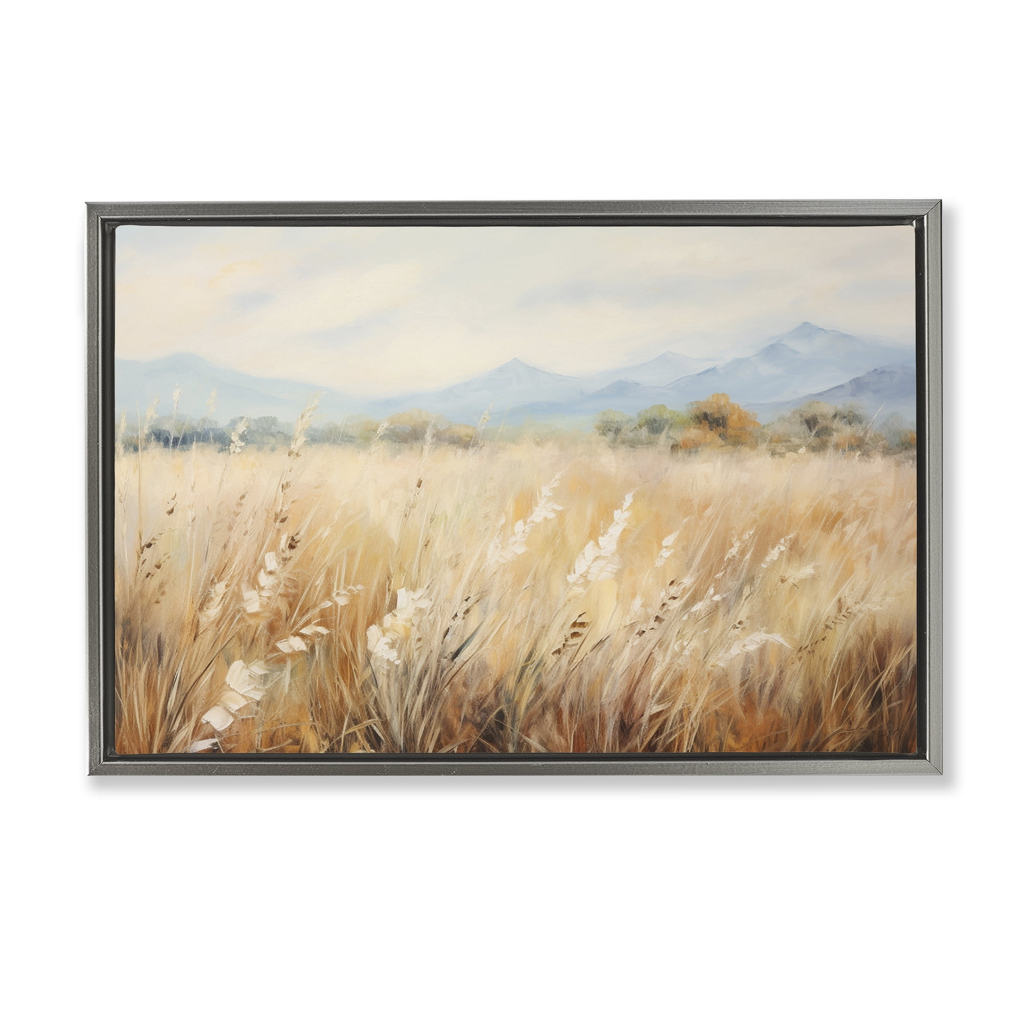 Stupell Industries Wheat Field Landscape Landscape & Nature Painting Gray Floater Framed Canvas Art Print Wall Art, 31 x 21