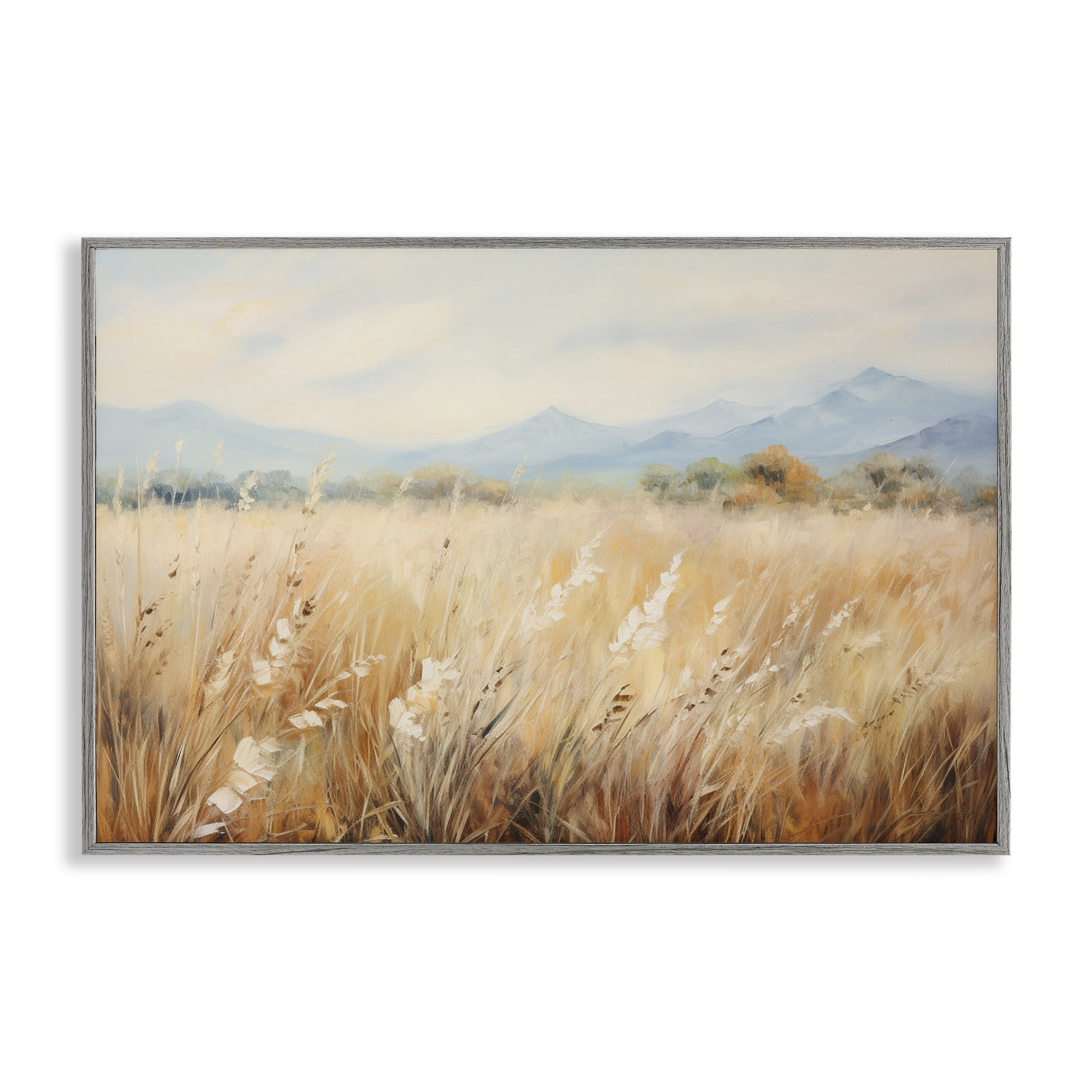 Stupell Industries Wheat Field Landscape Landscape & Nature Painting Gray Framed Art Print Wall Art, 18 x 12
