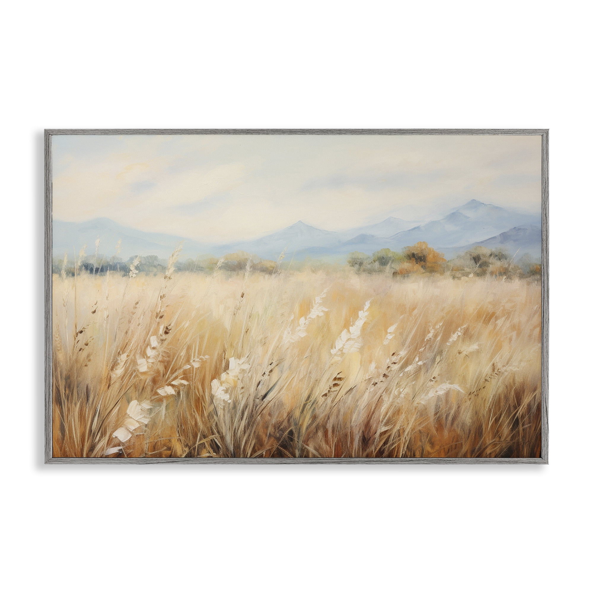 Stupell Industries Wheat Field Landscape Landscape & Nature Painting Gray Framed Art Print Wall Art, 30 x 20