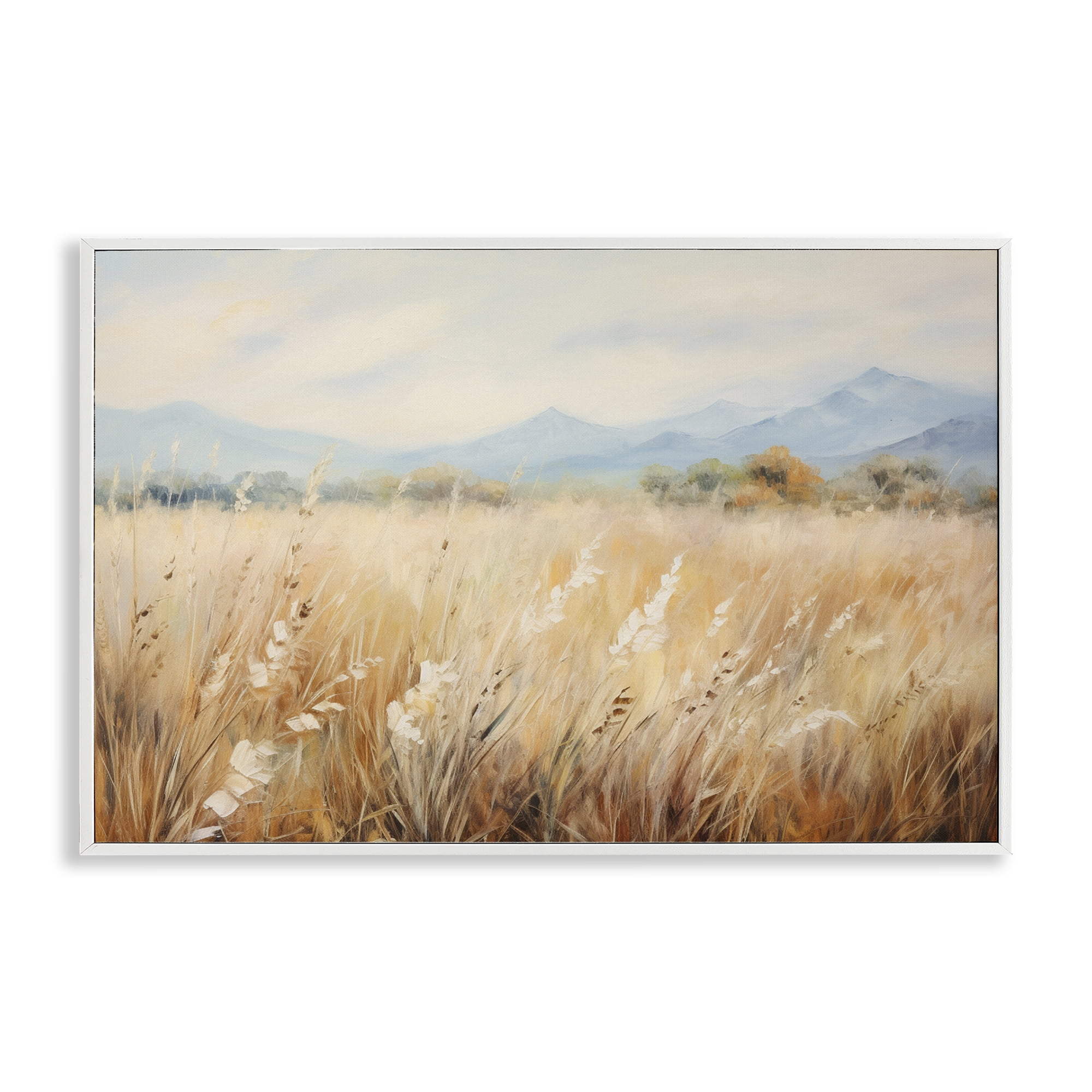 Stupell Industries Wheat Field Landscape Landscape & Nature Painting White Framed Art Print Wall Art, 18 x 12