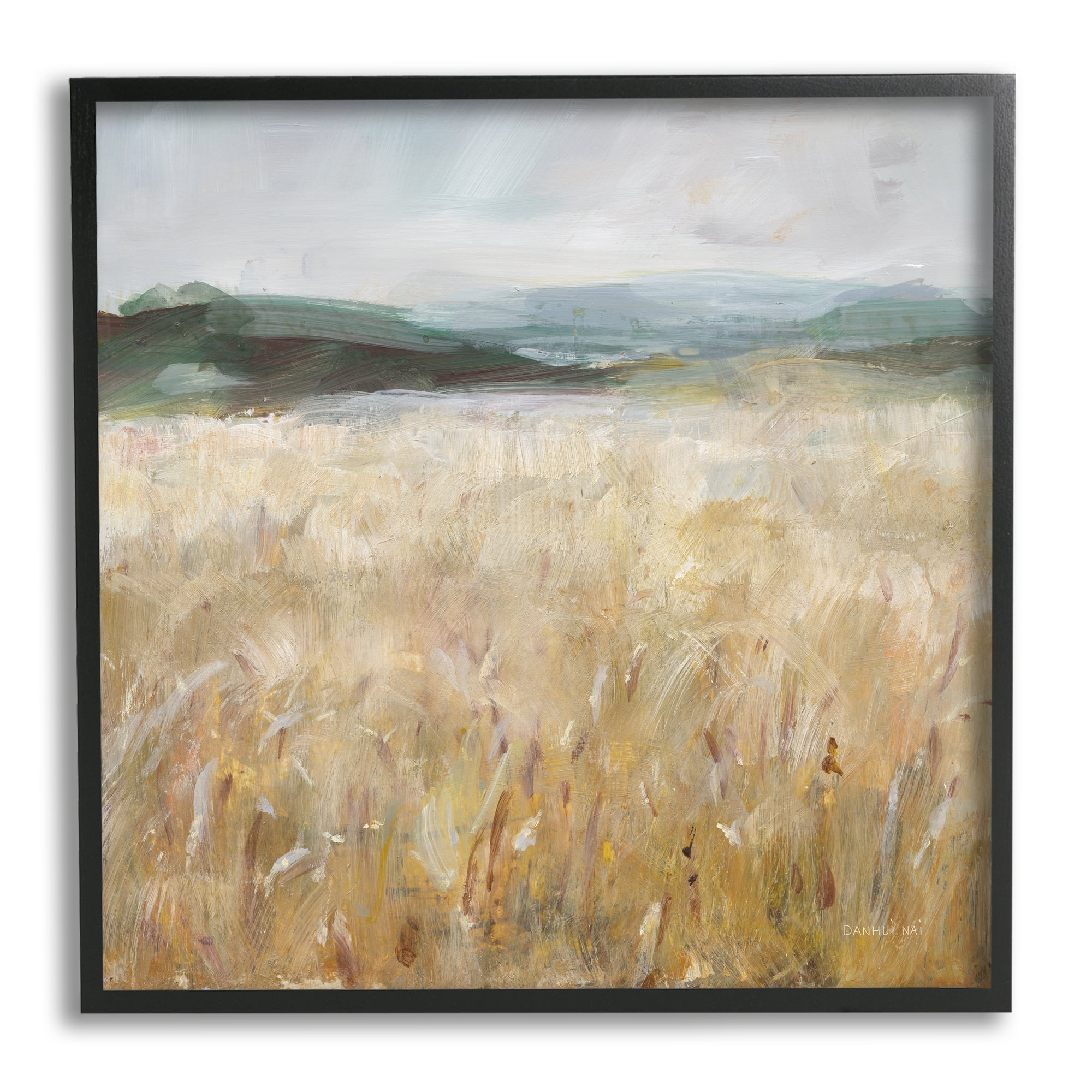 Stupell Industries Wheat Field Landscape Landscape Painting Black Framed Art Print Wall Art, 17 x 17