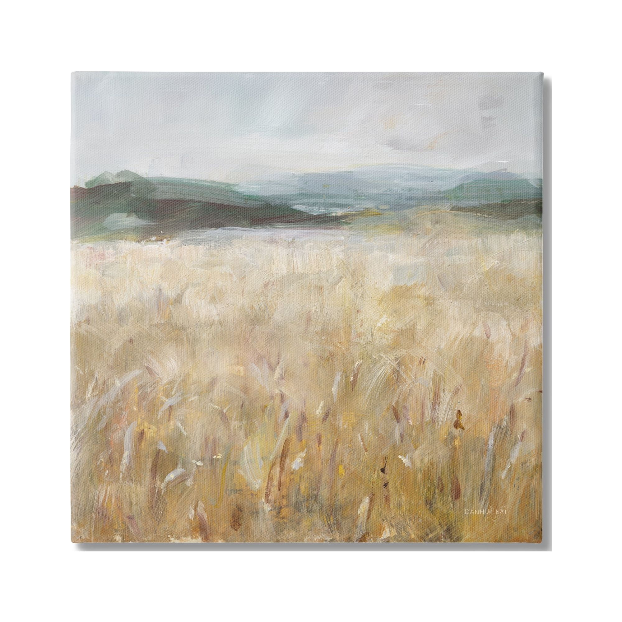 Stupell Industries Wheat Field Landscape Landscape Painting Gallery Wrapped Canvas Art Print Wall Art, 17 x 17