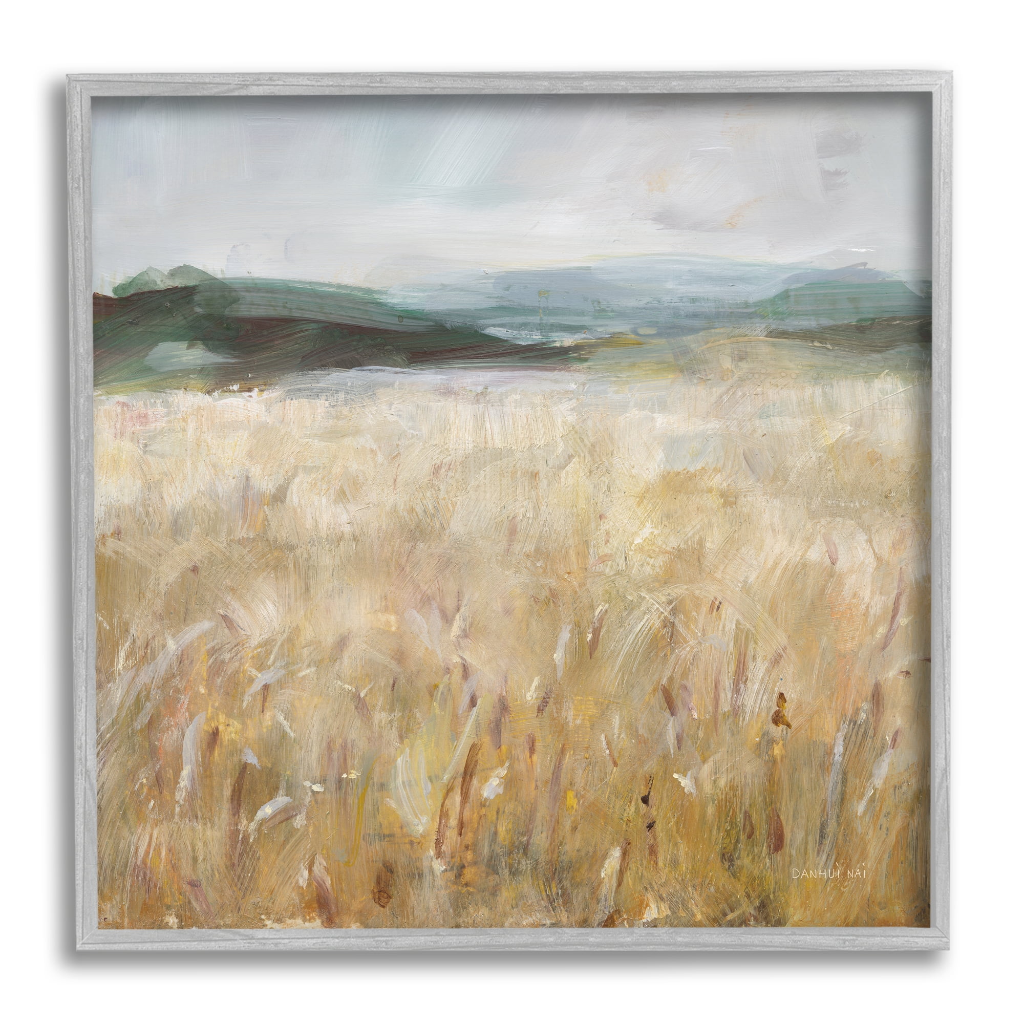 Stupell Industries Wheat Field Landscape Landscape Painting Gray Framed Art Print Wall Art, 24 x 24