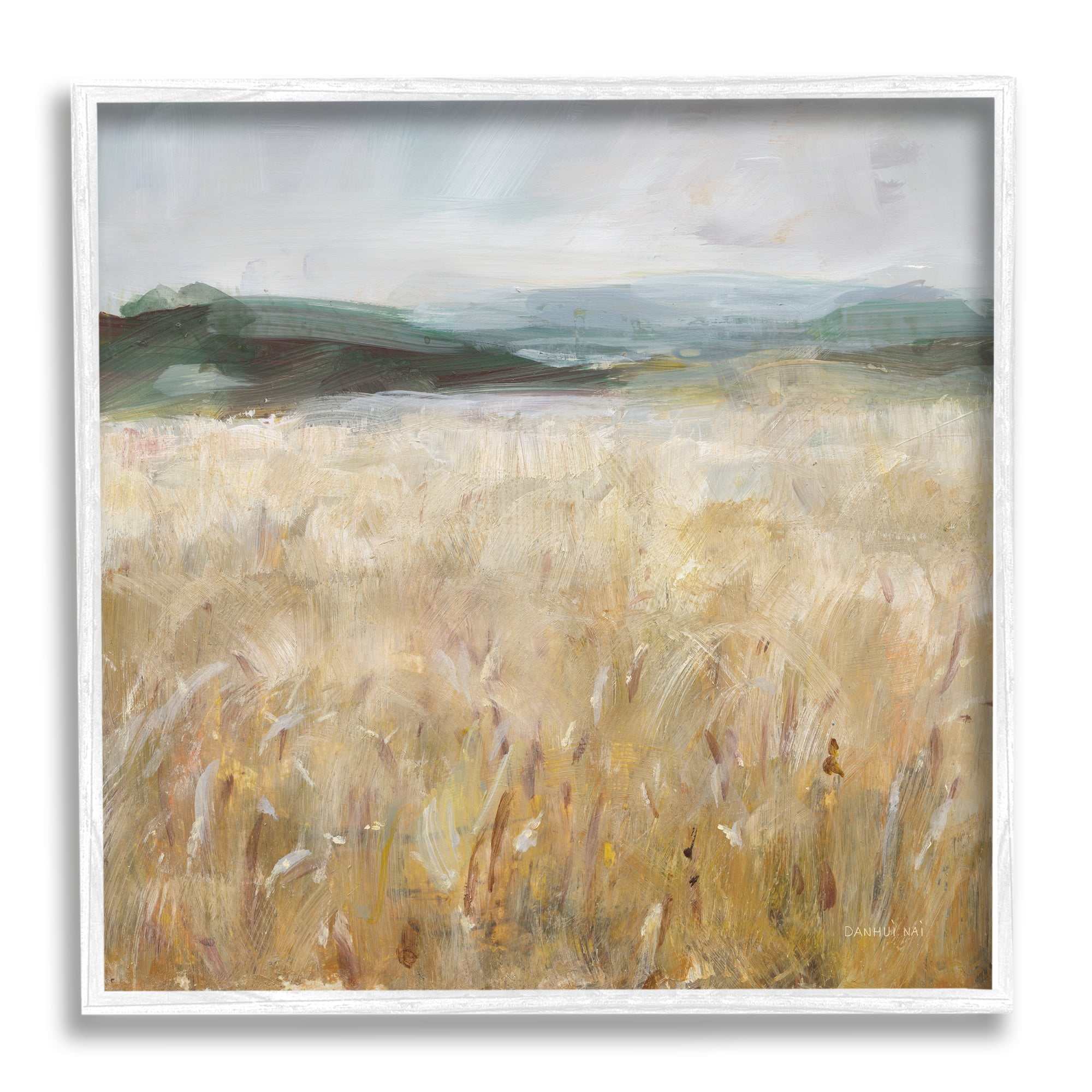 Stupell Industries Wheat Field Landscape Landscape Painting White Framed Art Print Wall Art, 17 x 17
