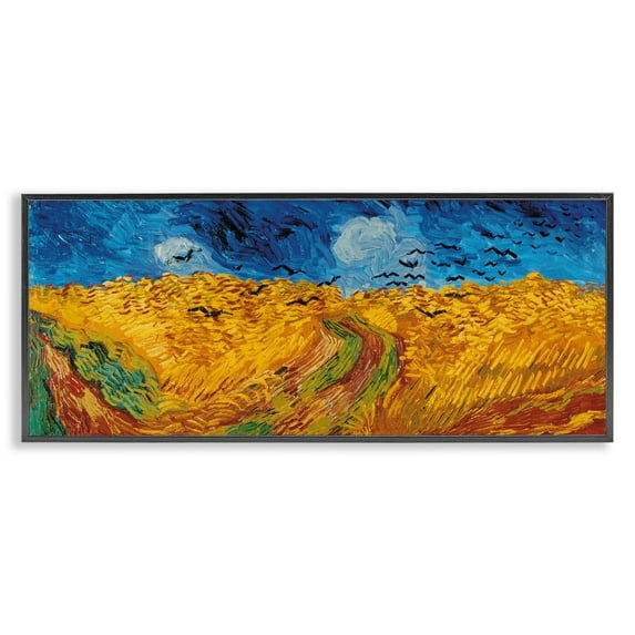 Stupell Industries Wheat Field with Crows Classic Landscape Painting Black Framed Art Print Wall Art, 24 x 10