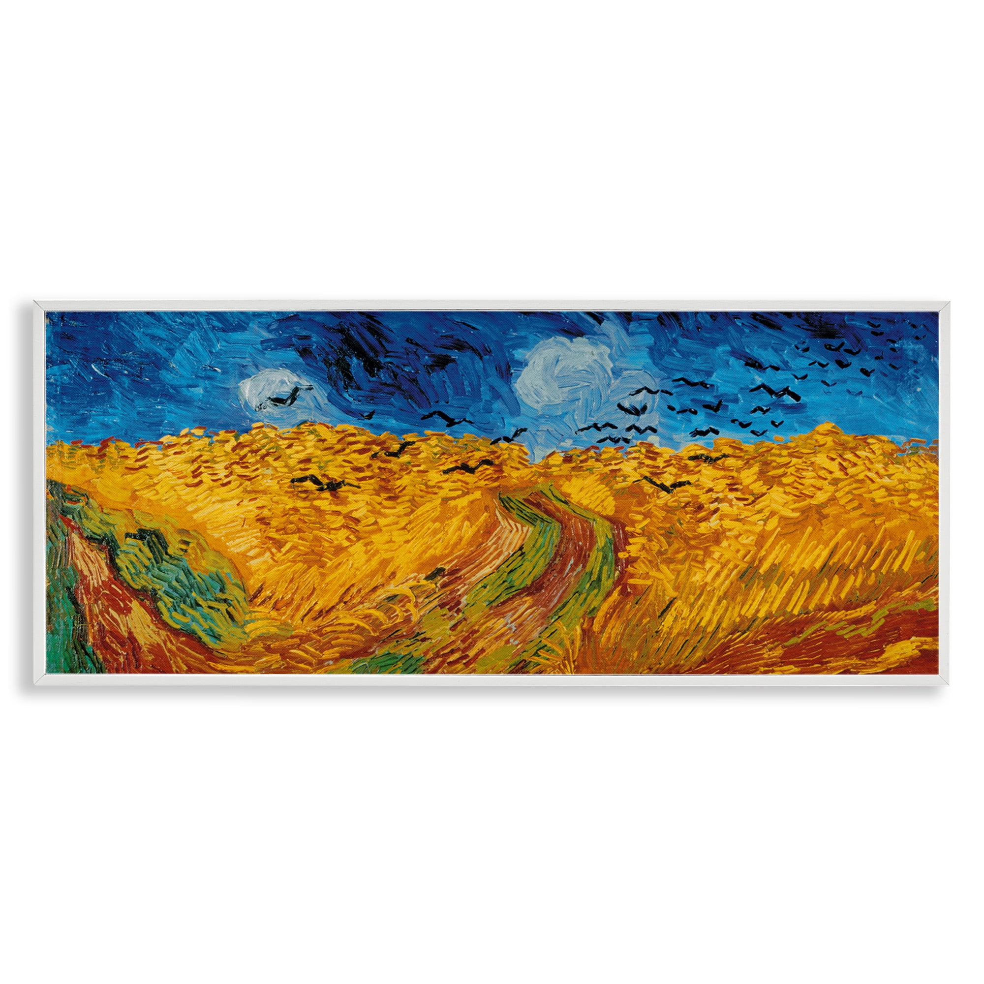 Stupell Industries Wheat Field with Crows Classic Landscape Painting White Framed Art Print Wall Art, 24 x 10