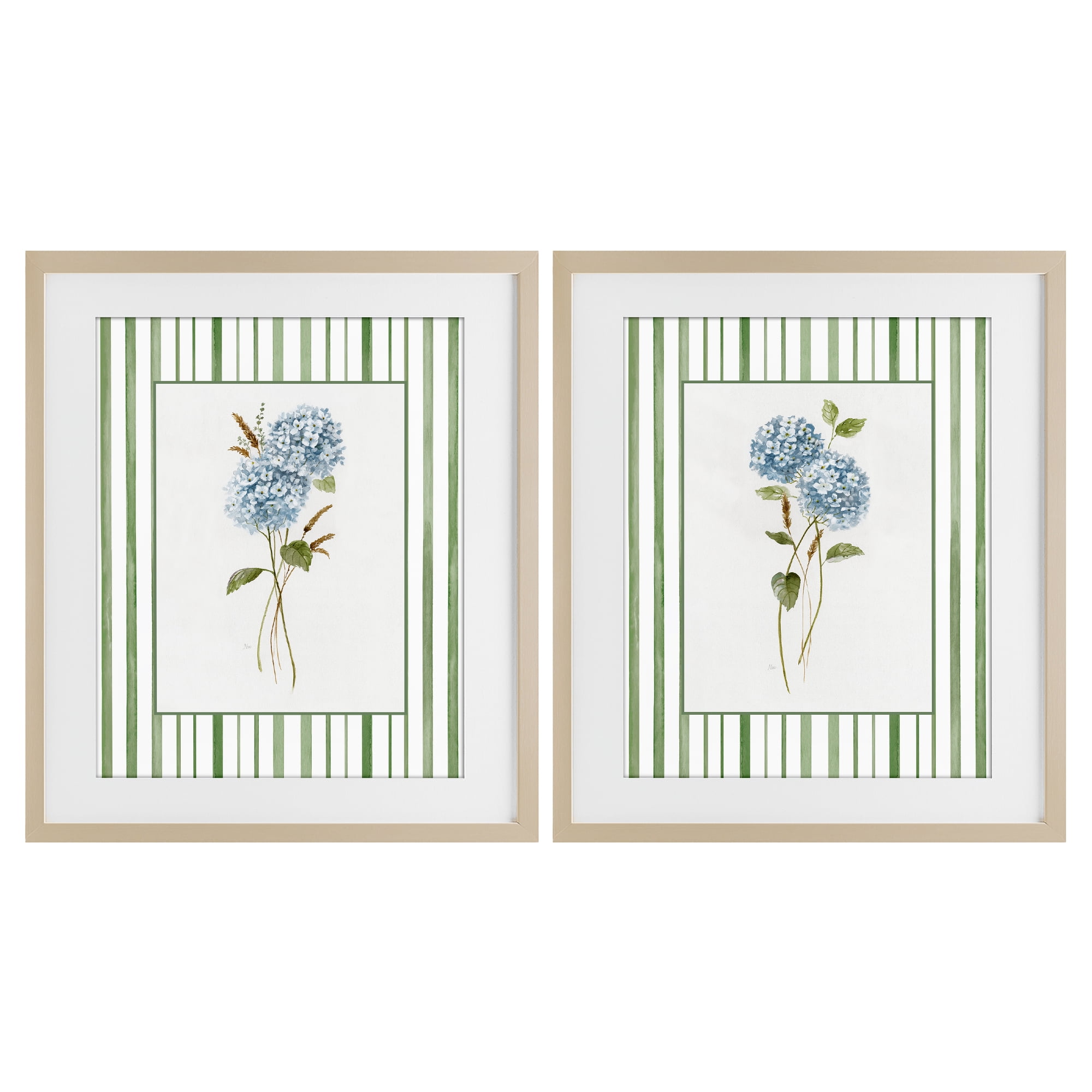Stupell Industries Wheat & Hydrangea Sprigs 2 Piece Birch Framed Print Under Glass Set, design by Nan