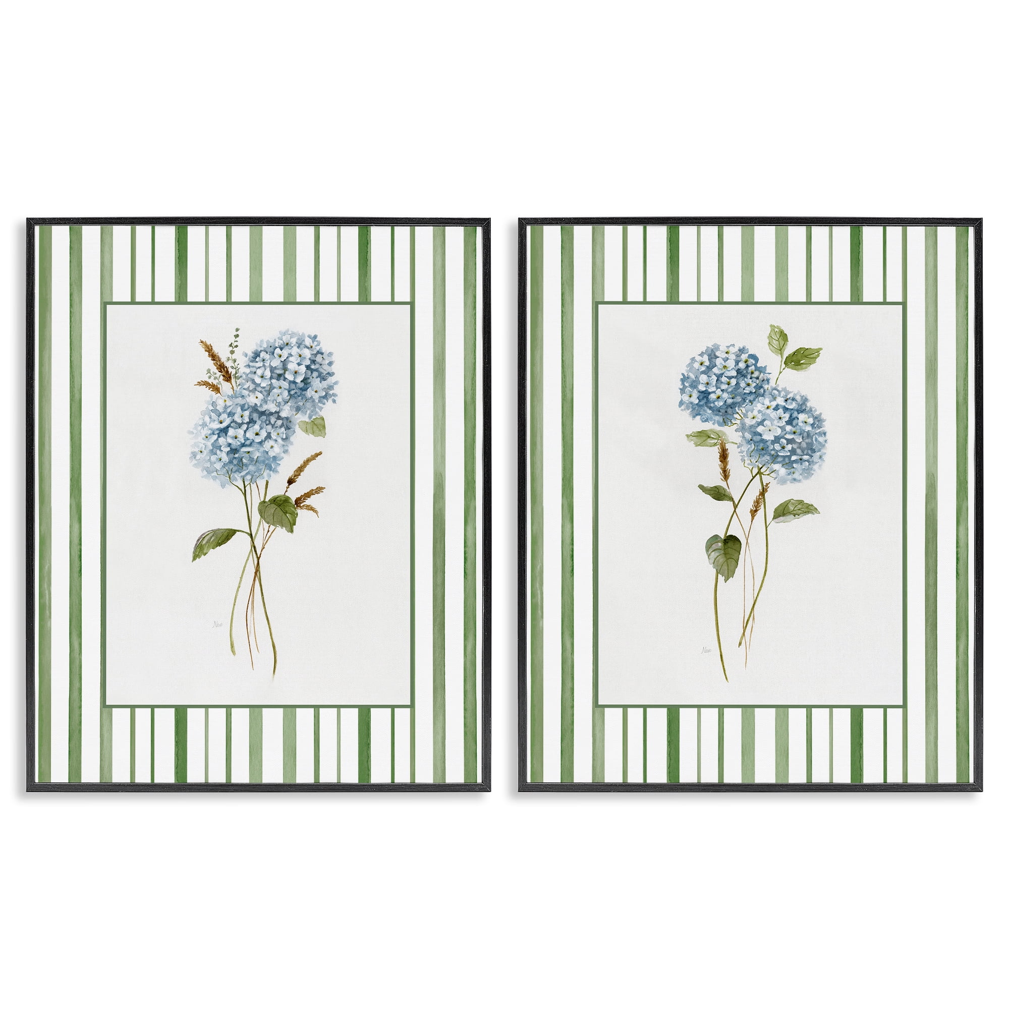 Stupell Industries Wheat & Hydrangea Sprigs 2 Piece Black Framed Giclee Art Set, design by Nan