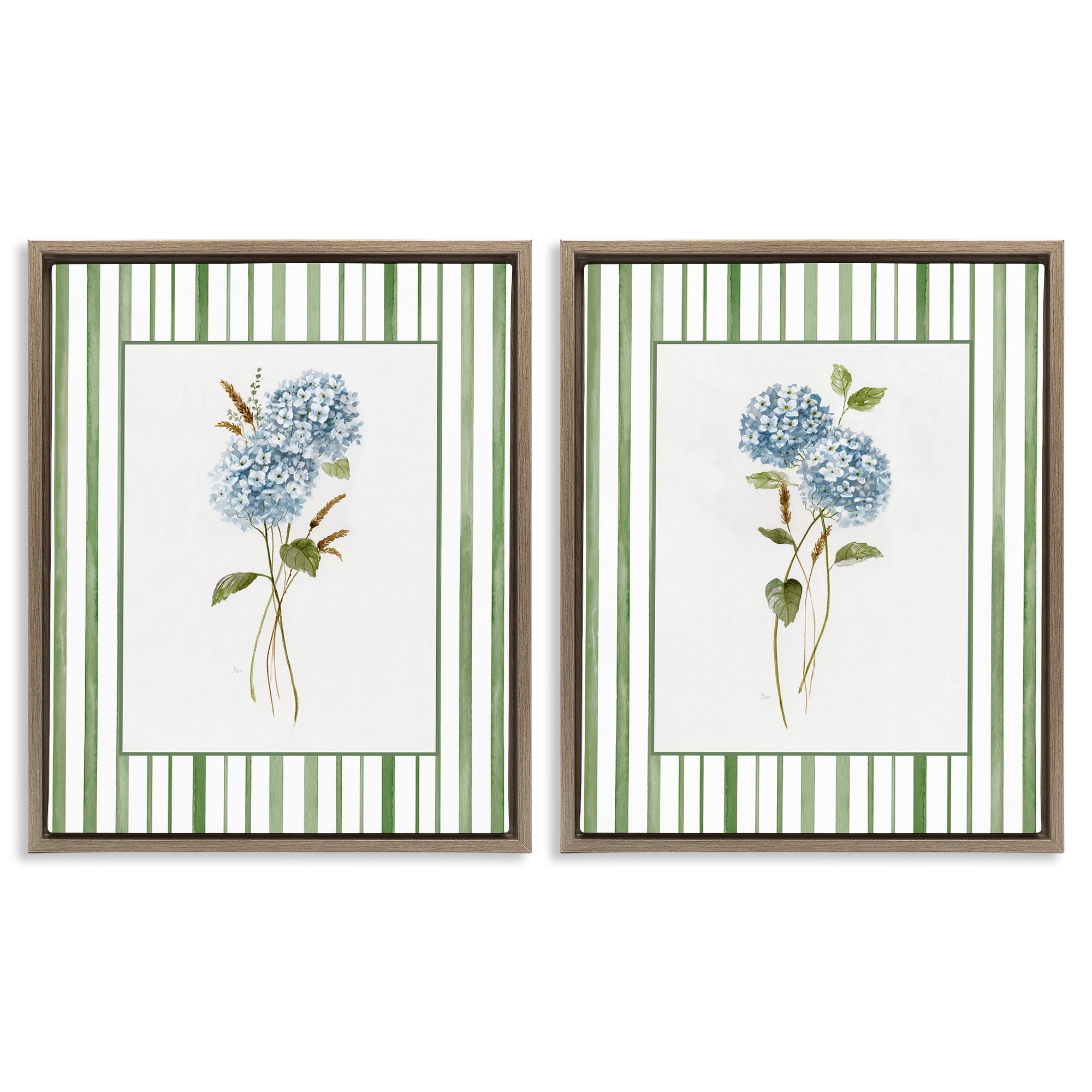 Stupell Industries Wheat & Hydrangea Sprigs 2 Piece Brown Framed Floater Canvas Set, design by Nan