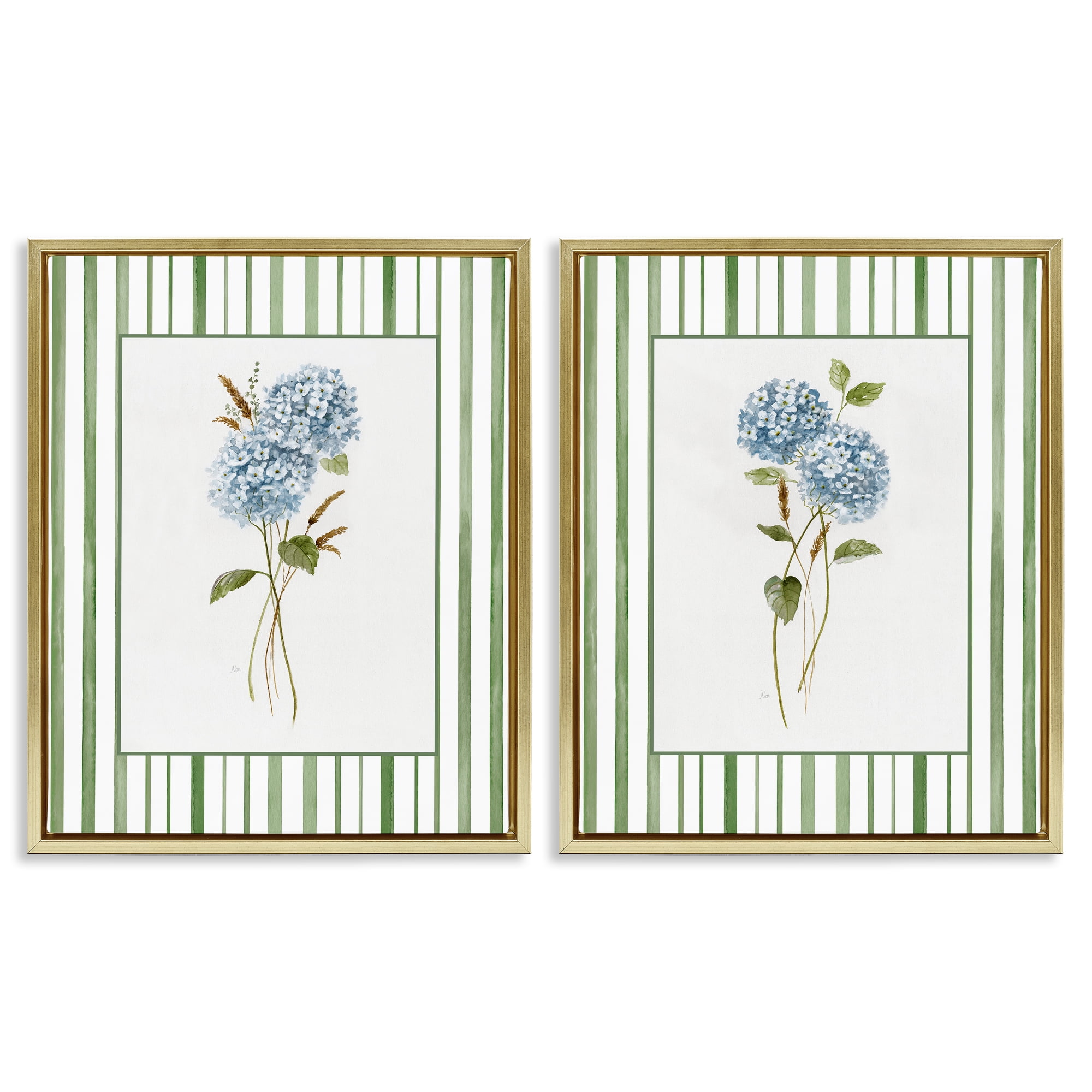 Stupell Industries Wheat & Hydrangea Sprigs 2 Piece Gold Framed Floater Canvas Set, design by Nan